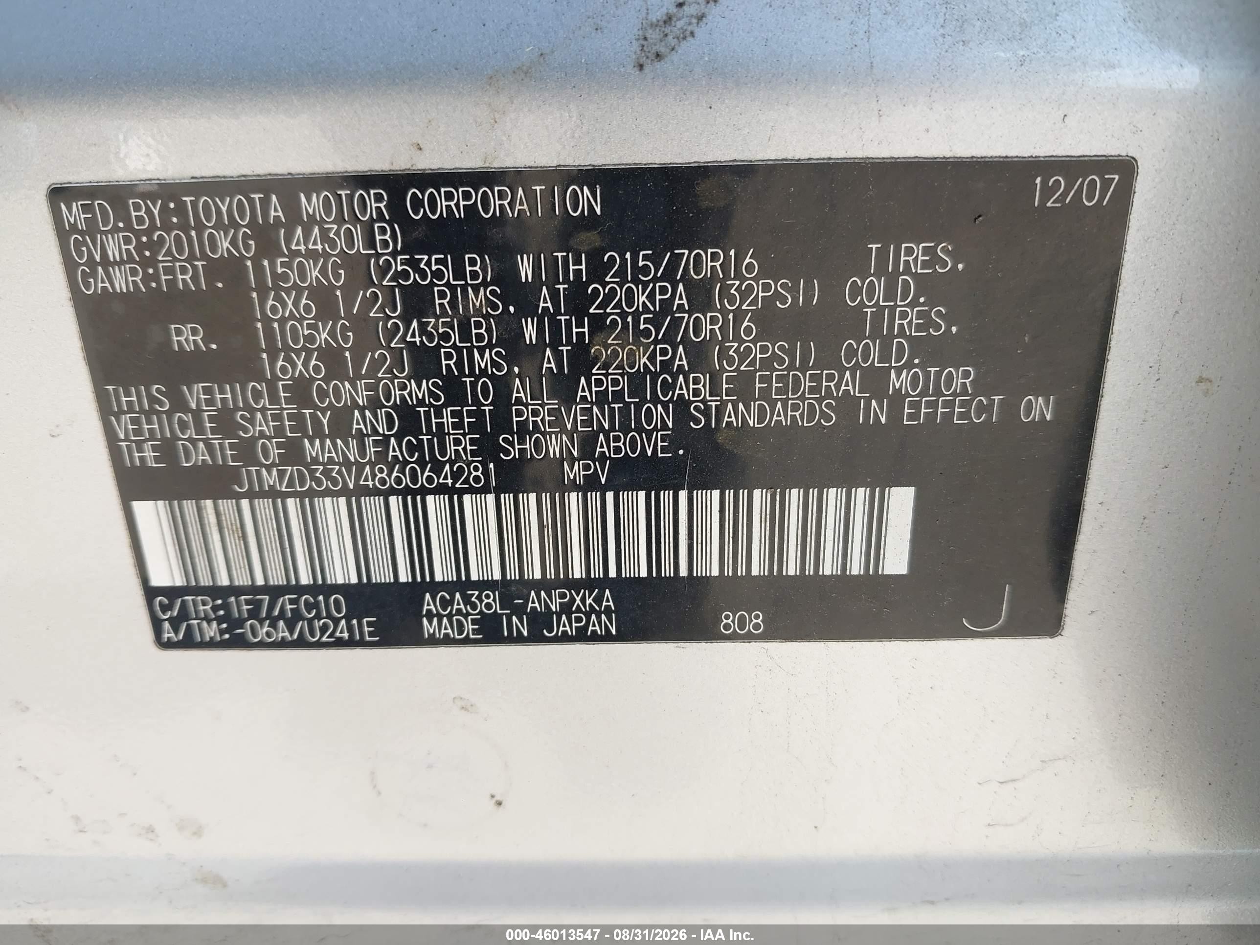 2008 Toyota Rav4   Silver vin: JTMZD33V486064281