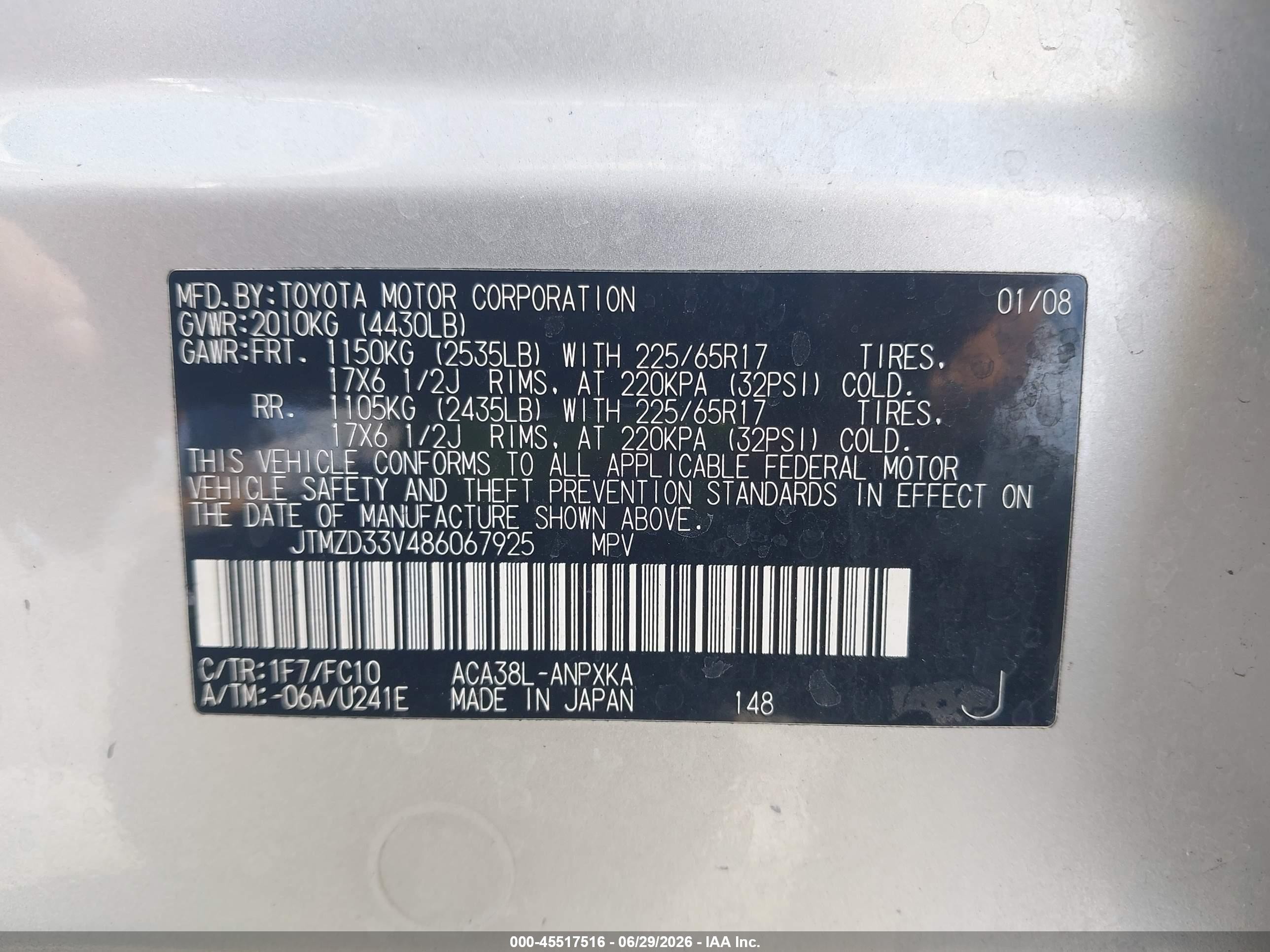 2008 Toyota Rav4   Silver vin: JTMZD33V486067925