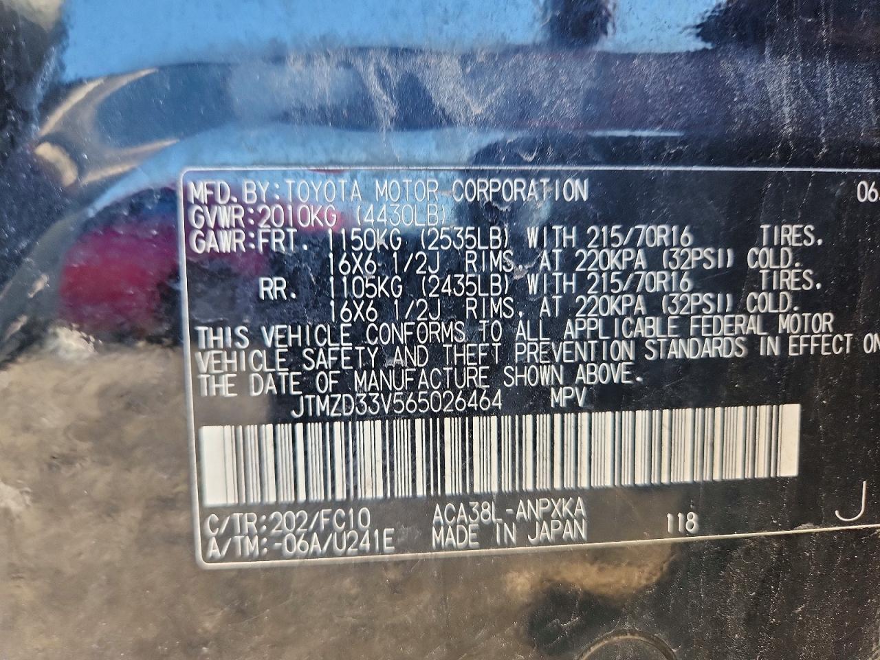2006 Toyota Rav4 Base Black vin: JTMZD33V565026464