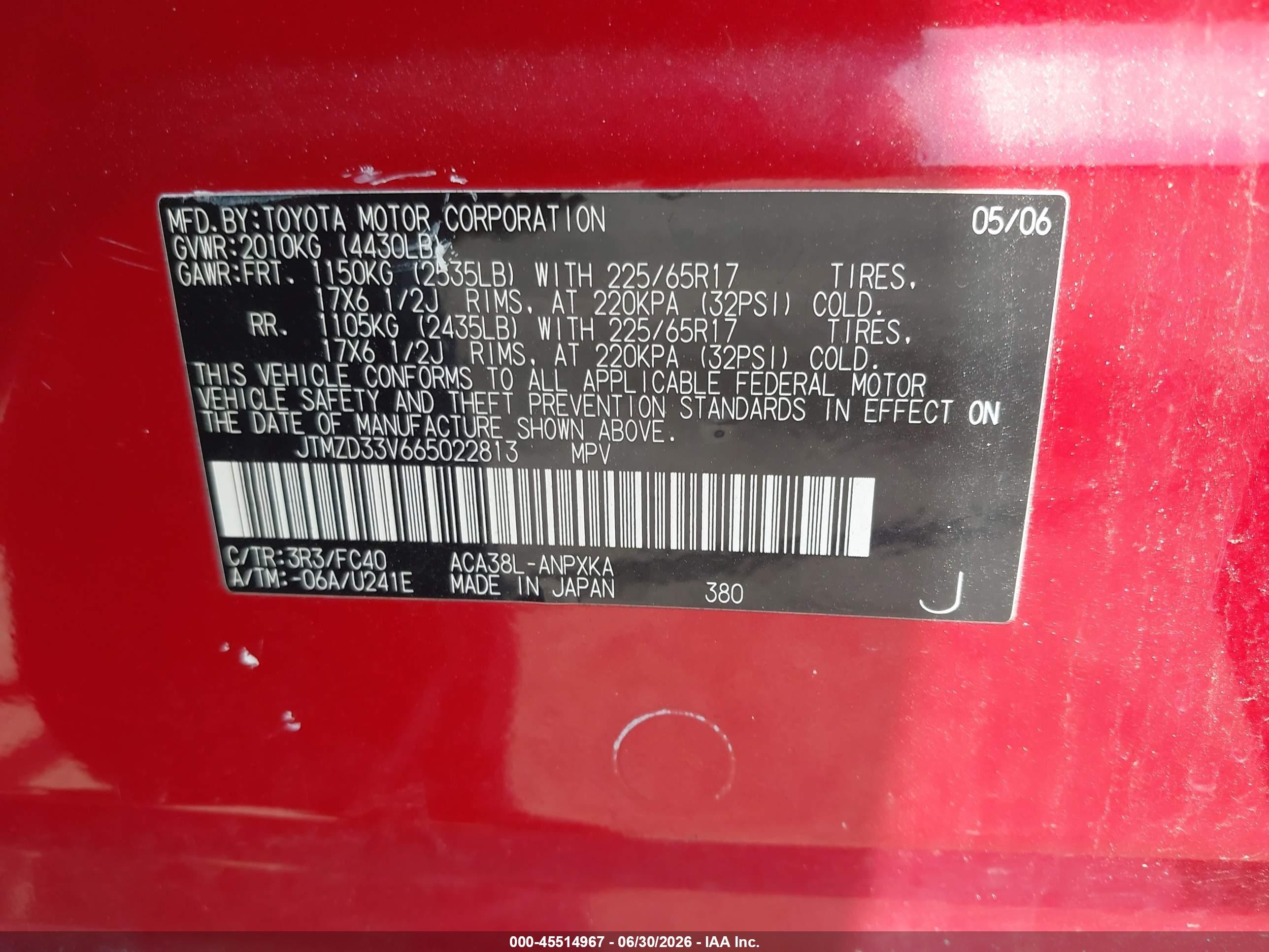 2006 Toyota Rav4   Red vin: JTMZD33V665022813