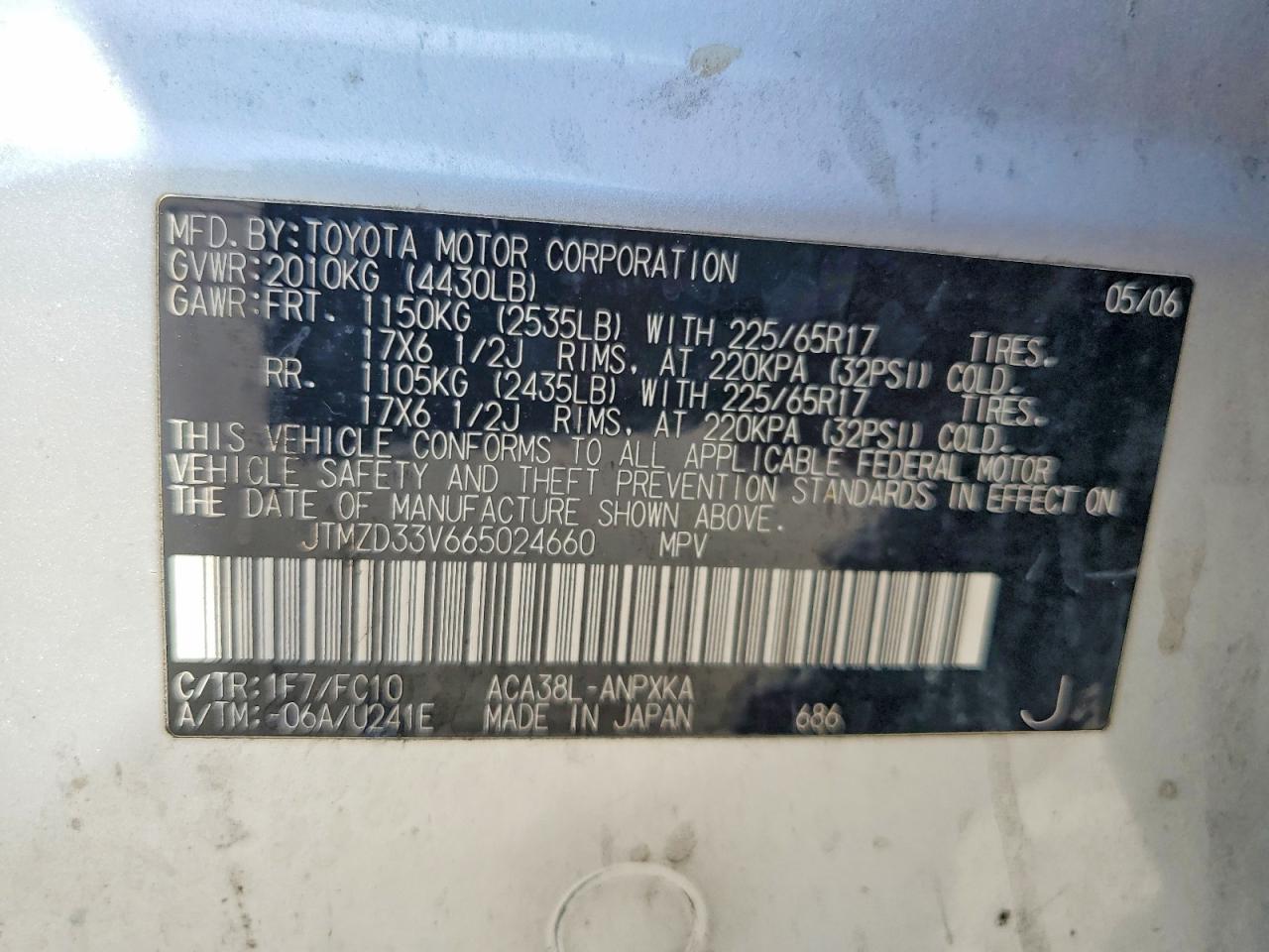 2006 Toyota Rav4 Base Silver vin: JTMZD33V665024660