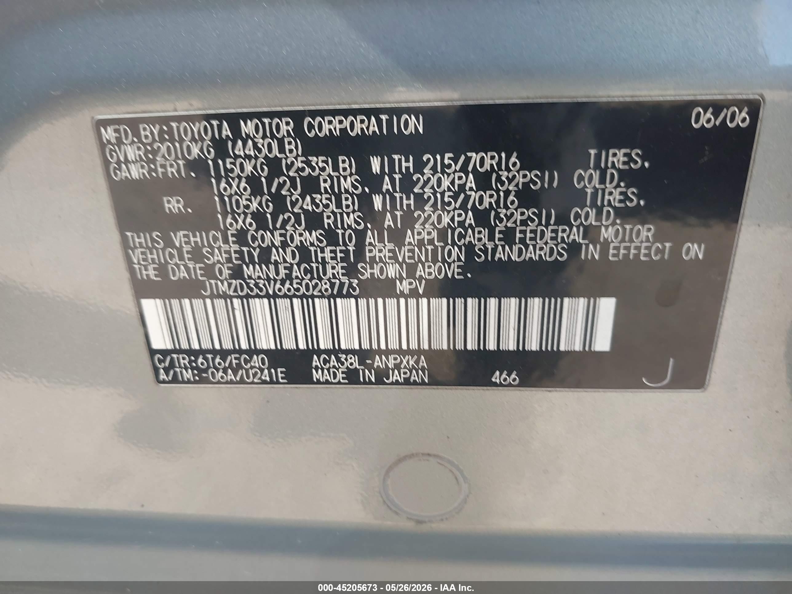 2006 Toyota Rav4   Silver vin: JTMZD33V665028773