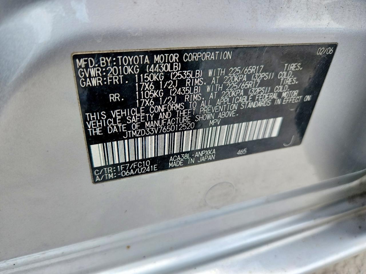 2006 Toyota Rav4 Base Silver vin: JTMZD33V765012520