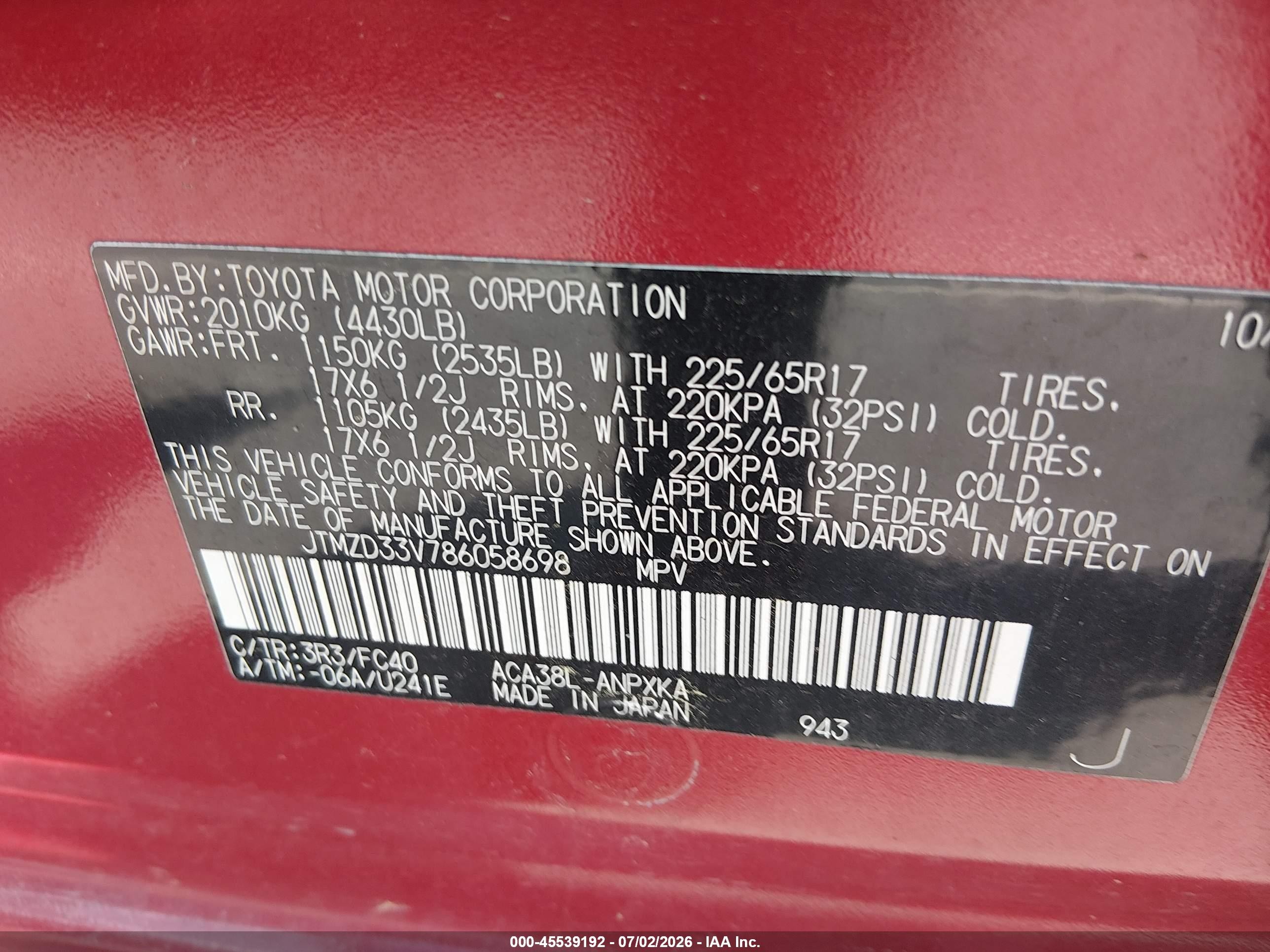 2008 Toyota Rav4   Red vin: JTMZD33V786058698