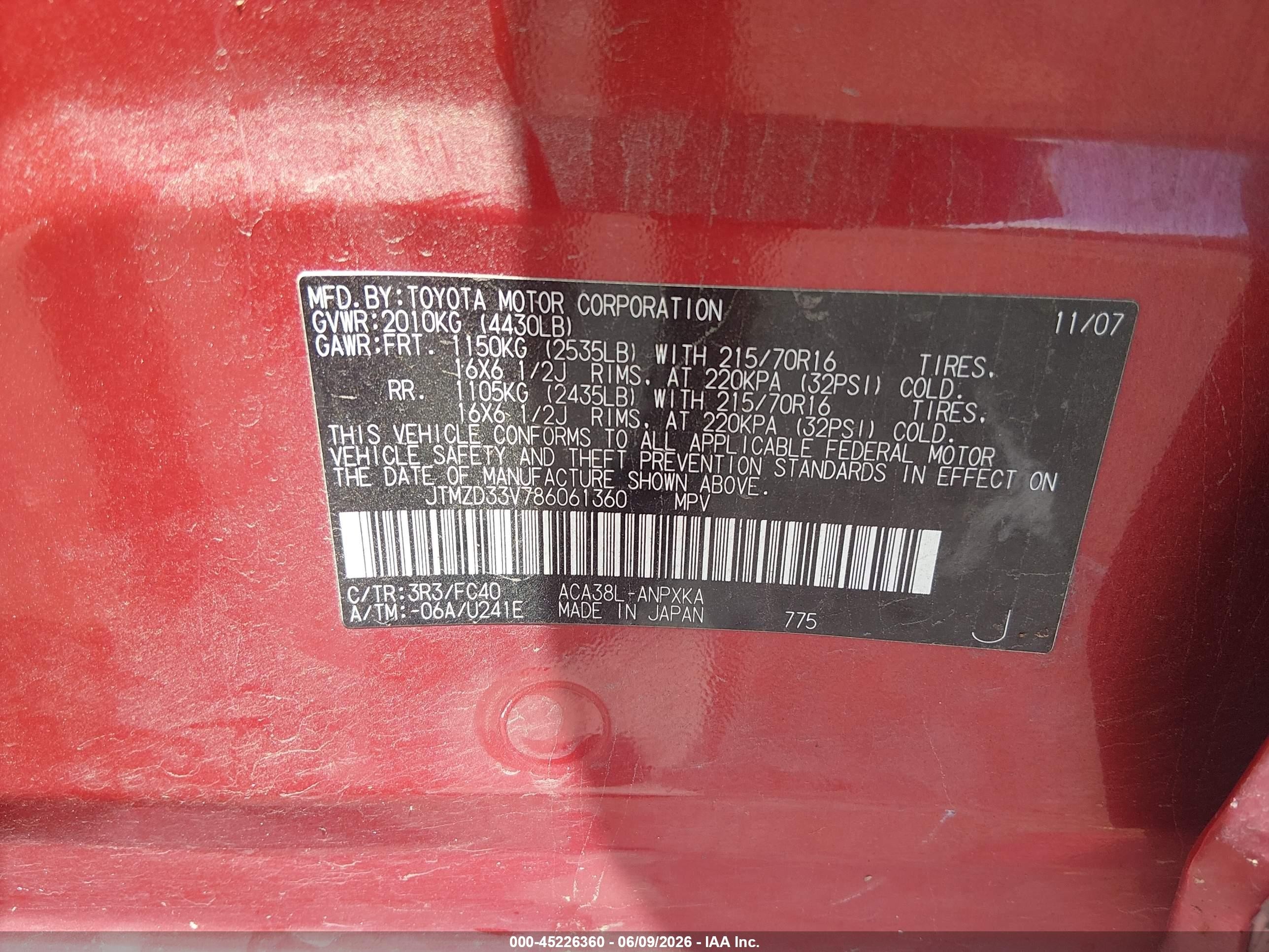 2008 Toyota Rav4 Red vin: JTMZD33V786061360