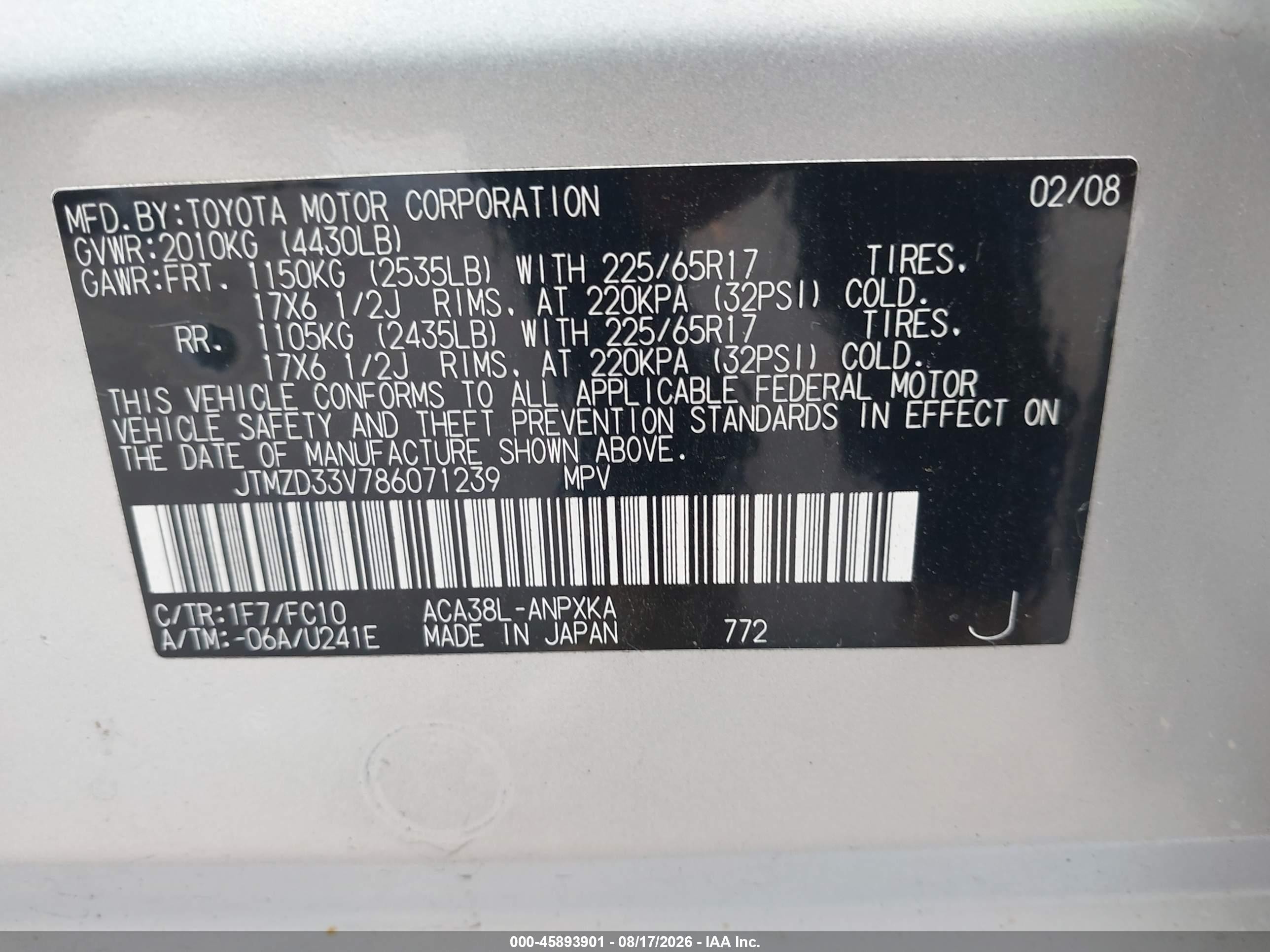 2008 Toyota Rav4 Silver vin: JTMZD33V786071239