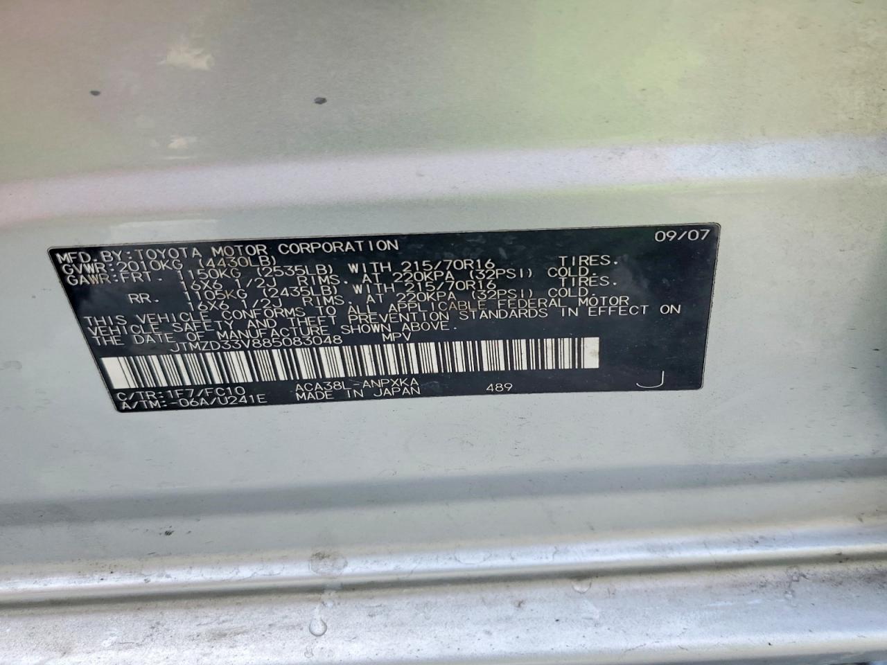 2008 Toyota Rav4 Base Silver vin: JTMZD33V885083048