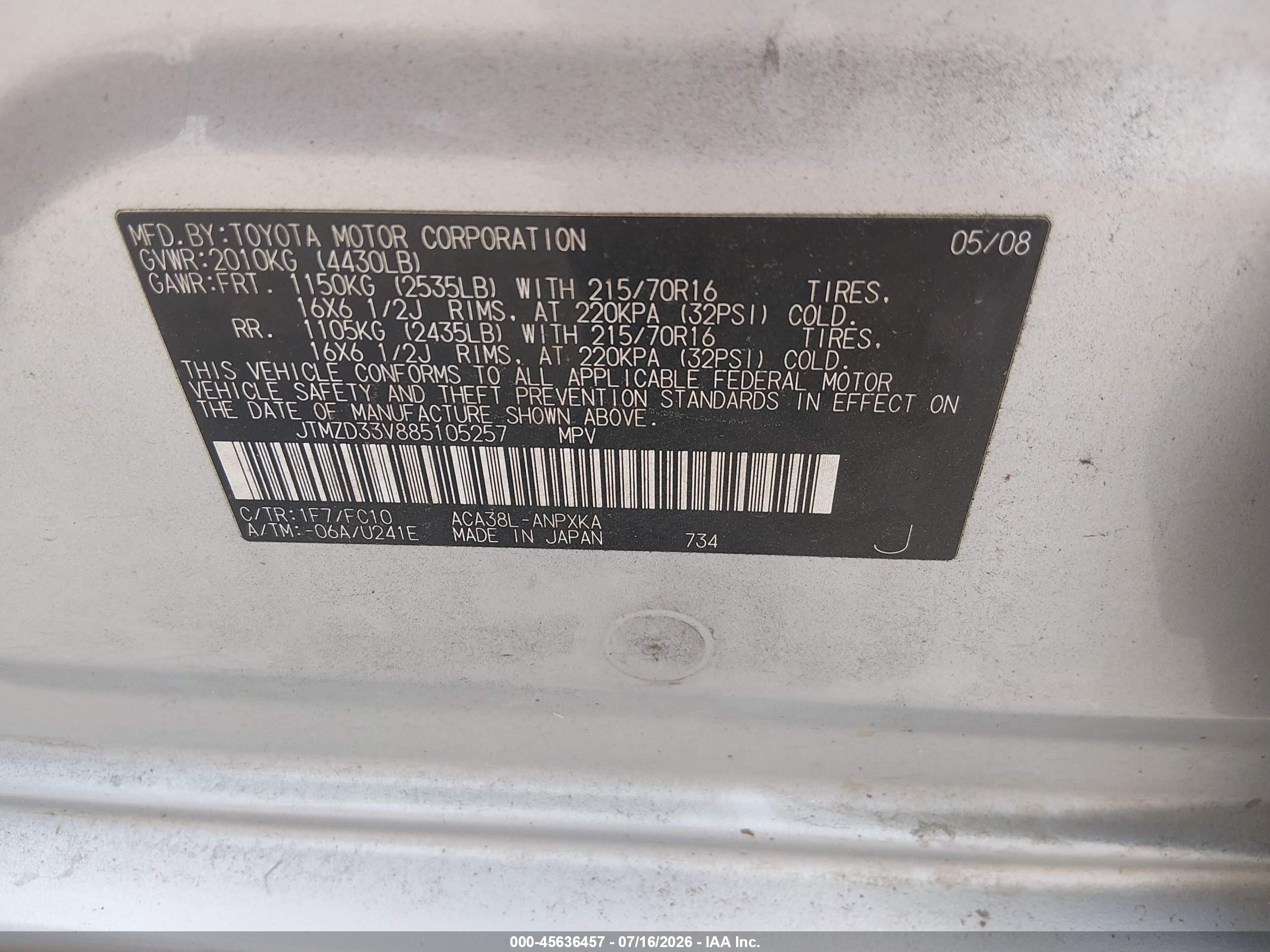 2008 Toyota Rav4   Silver vin: JTMZD33V885105257