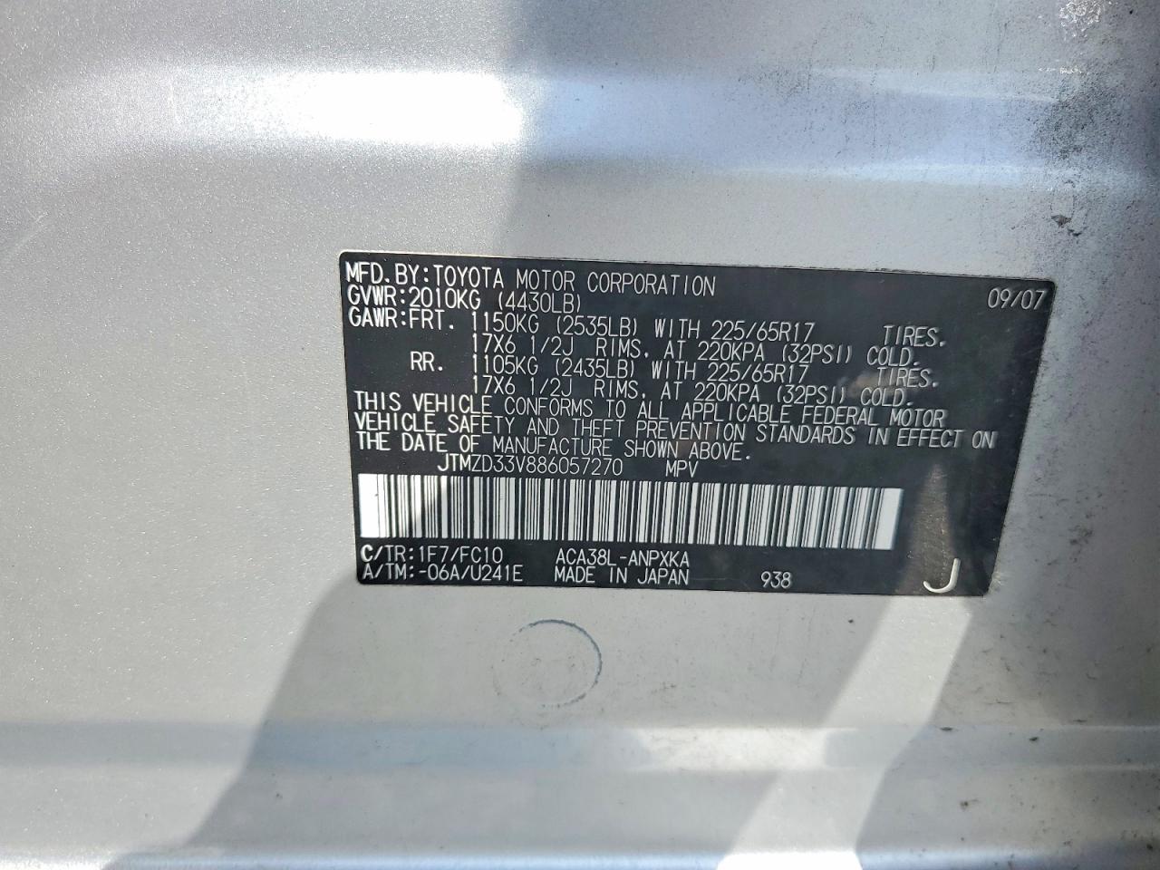 2008 Toyota Rav4 Base Silver vin: JTMZD33V886057270