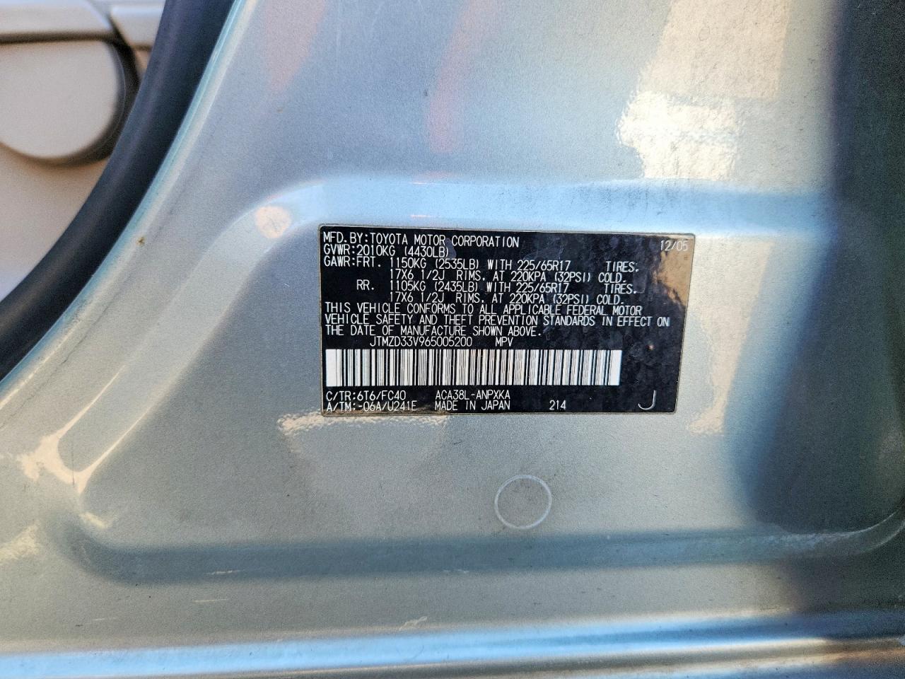 2006 Toyota Rav4 Base Серебряный vin: JTMZD33V965005200