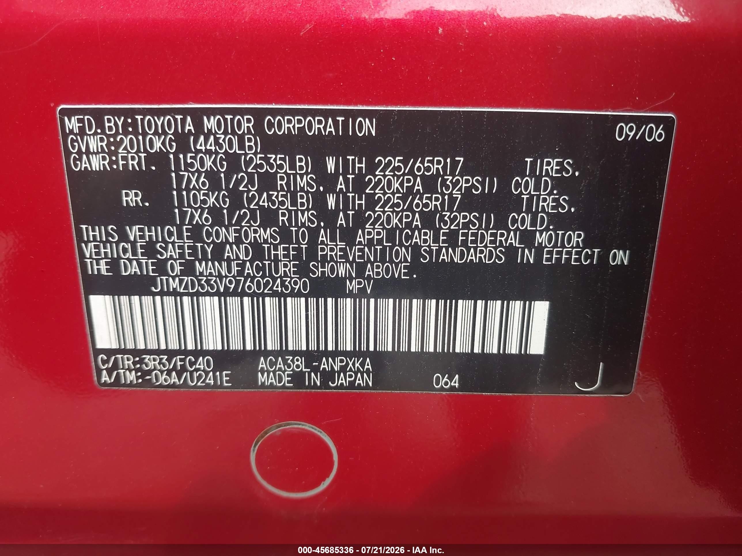 2007 Toyota Rav4   Red vin: JTMZD33V976024390