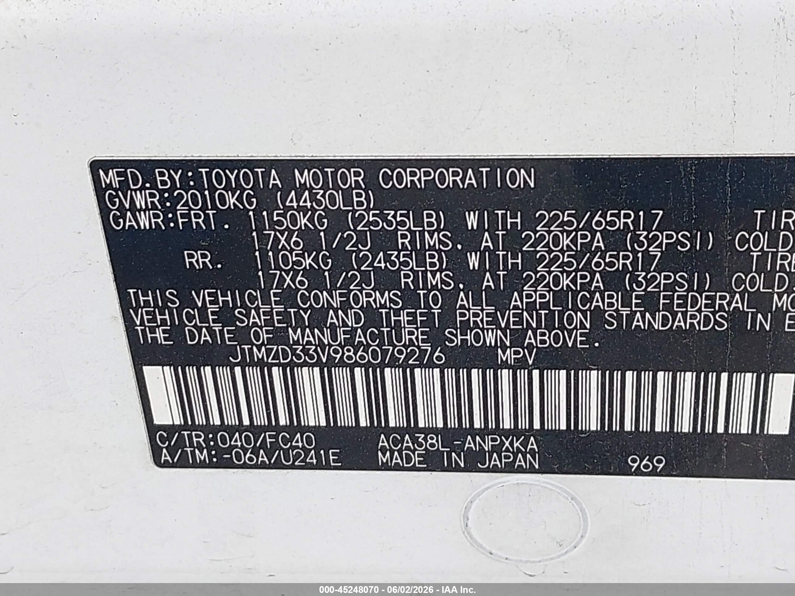 2008 Toyota Rav4 White vin: JTMZD33V986079276