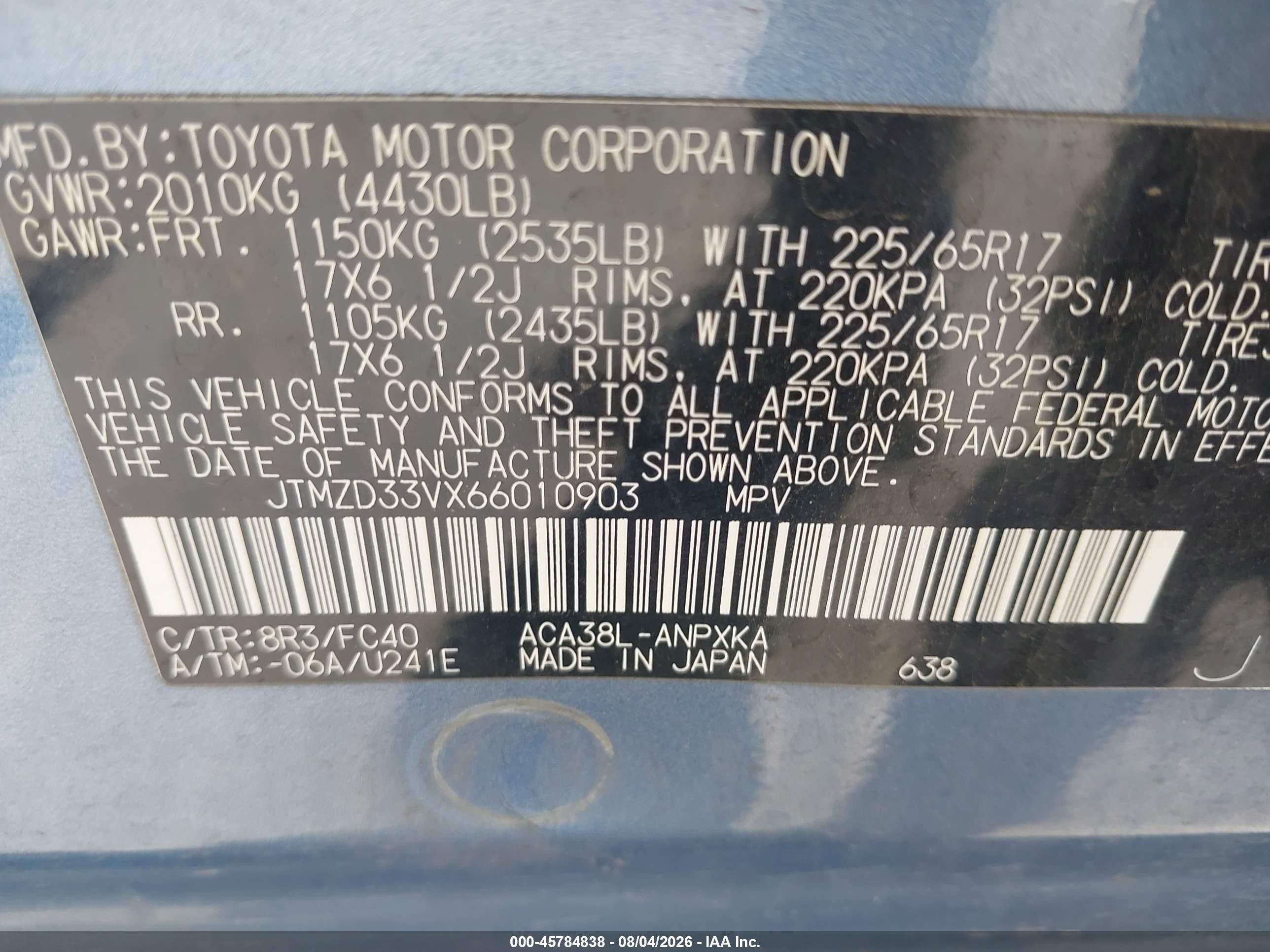 2006 Toyota Rav4   Blue vin: JTMZD33VX66010903
