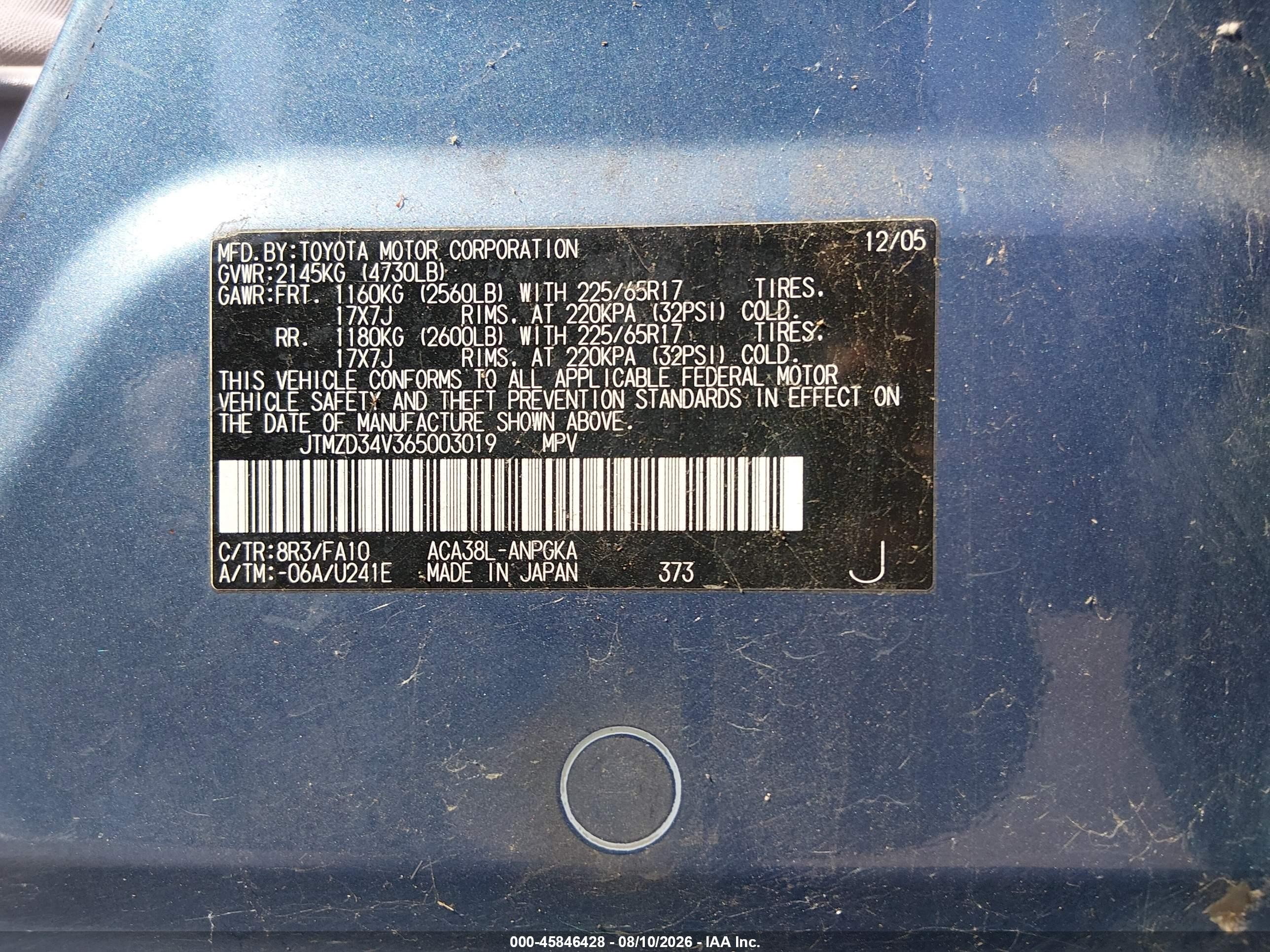 2006 Toyota Rav4 Limited Blue vin: JTMZD34V365003019