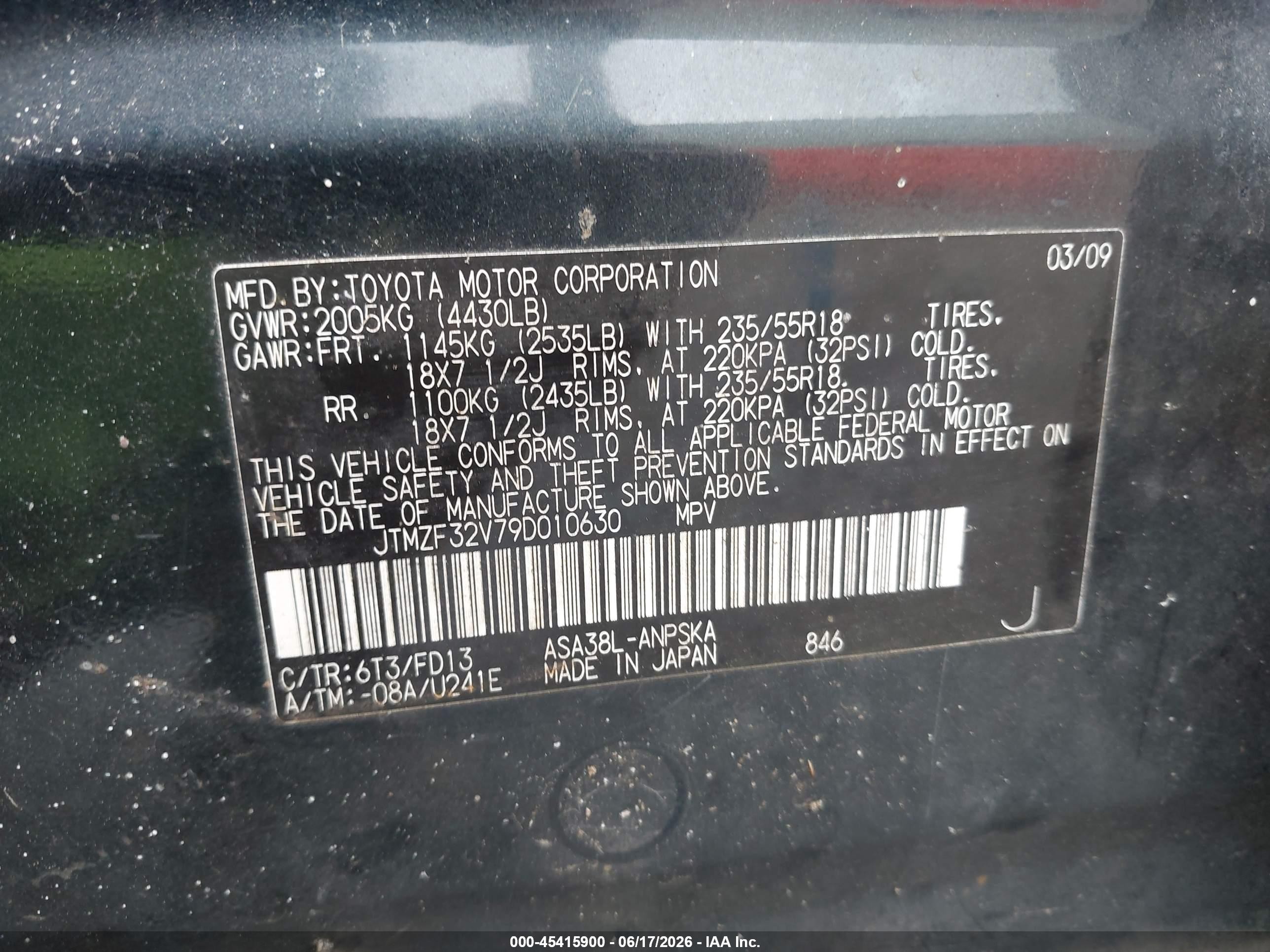 2009 Toyota Rav4 Sport Dark Blue vin: JTMZF32V79D010630