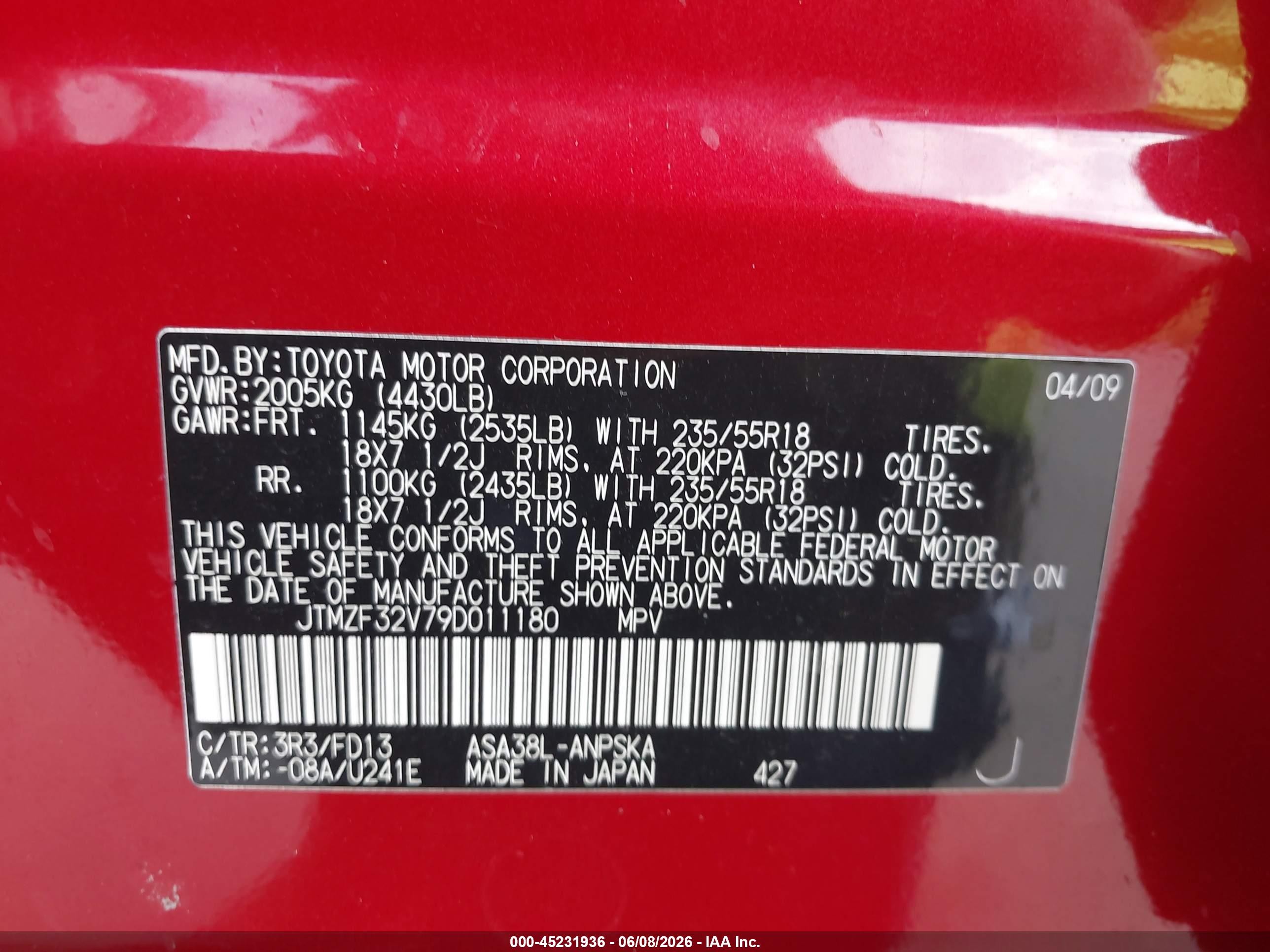 2009 Toyota Rav4 Sport Красный vin: JTMZF32V79D011180
