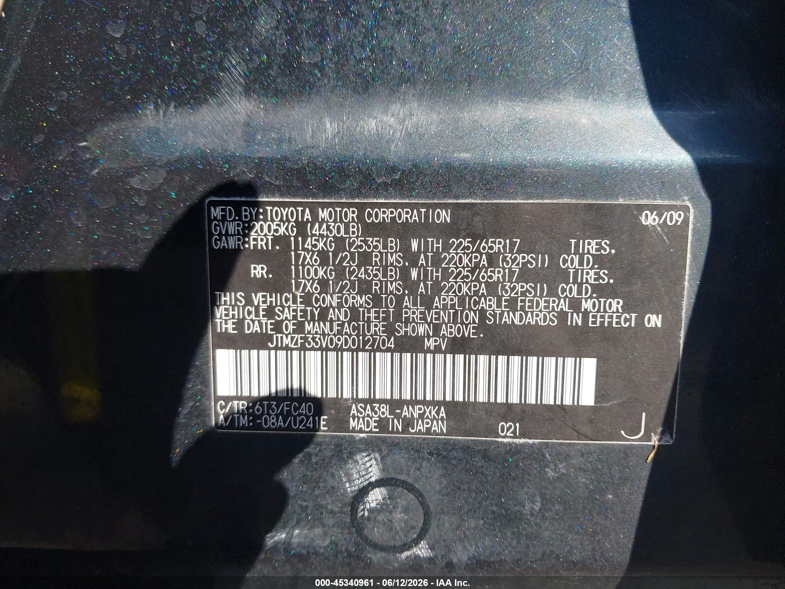 2009 Toyota Rav4   Dark Blue vin: JTMZF33V09D012704