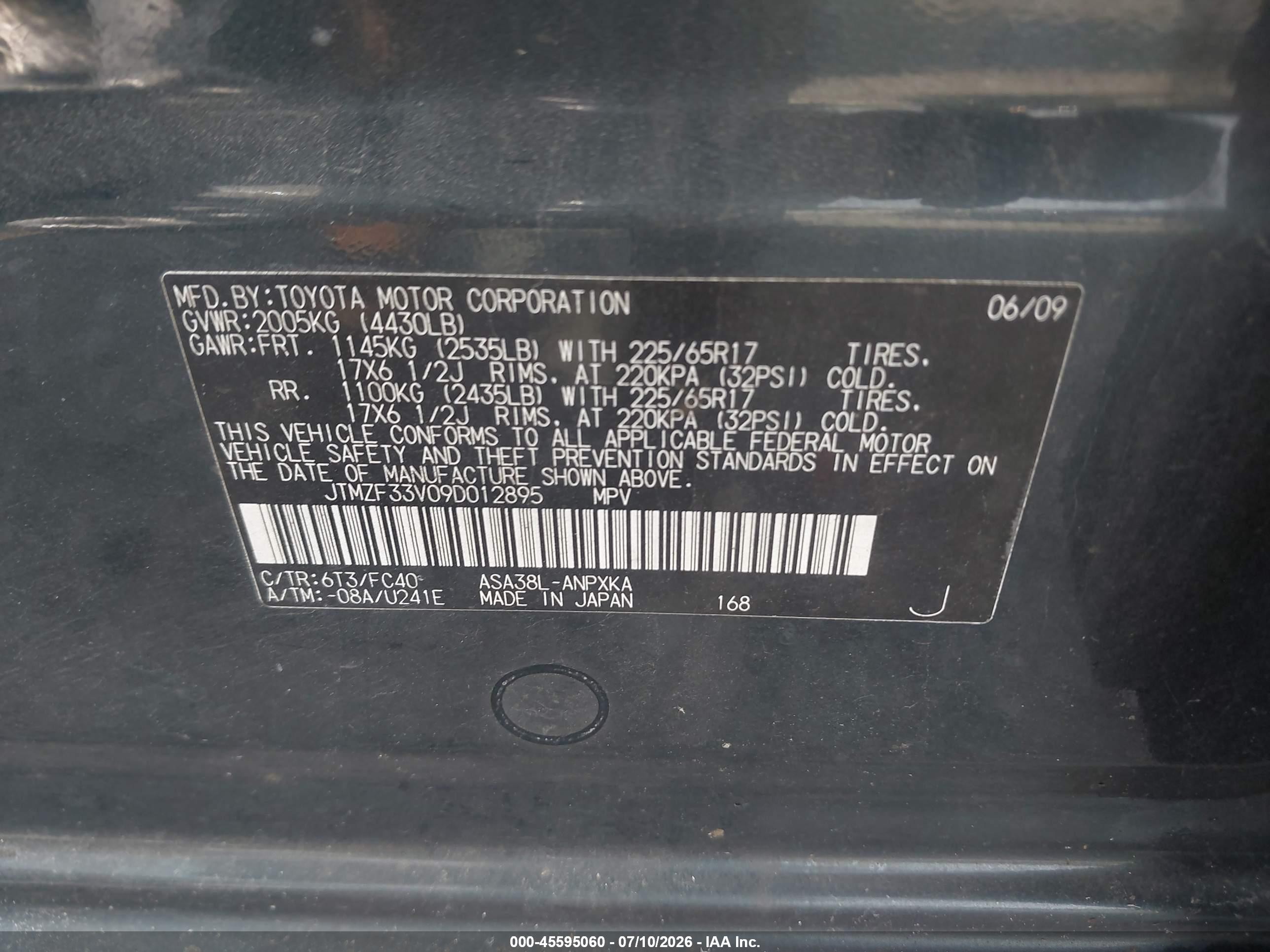 2009 Toyota Rav4   Dark Blue vin: JTMZF33V09D012895