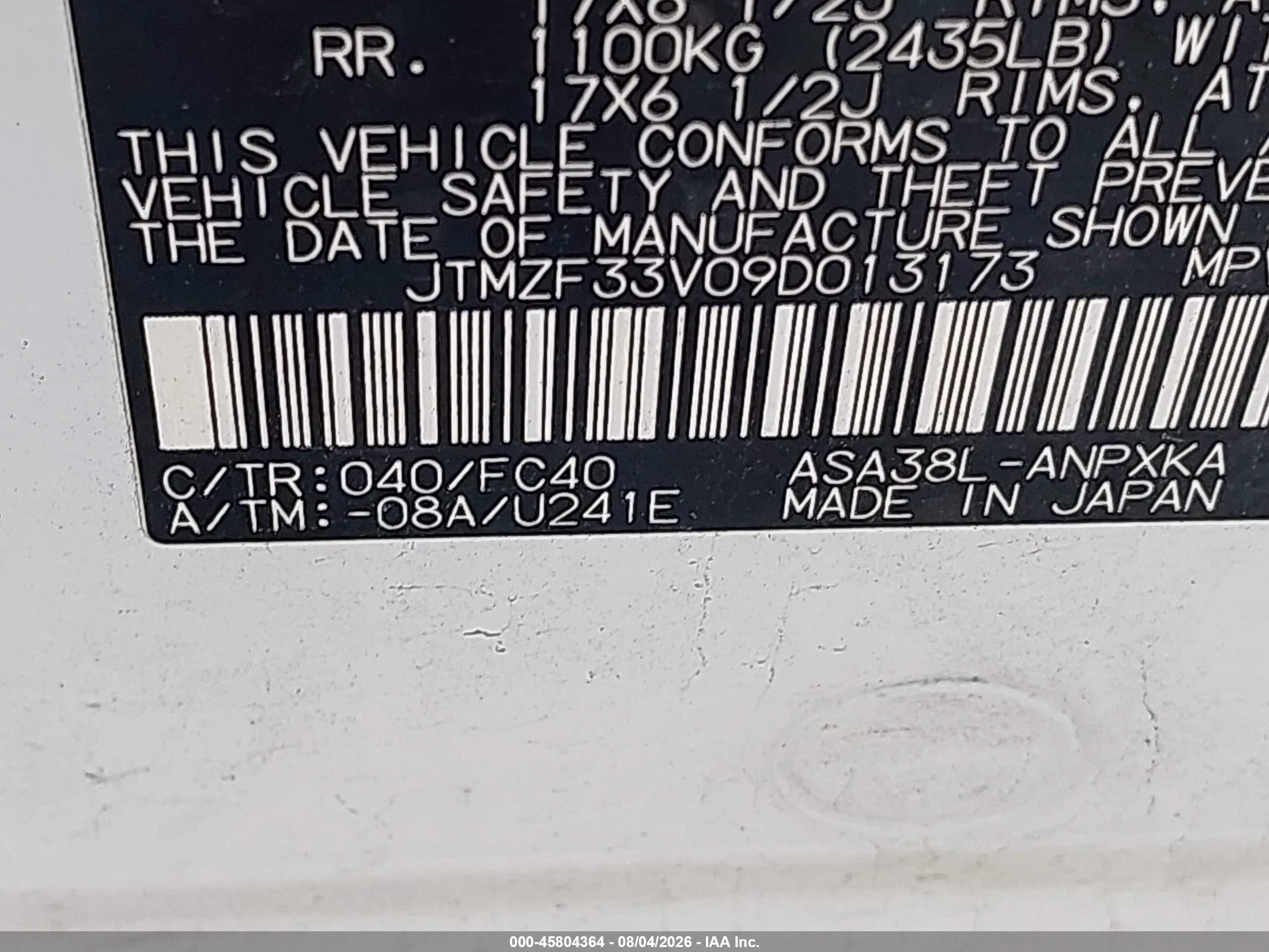 2009 Toyota Rav4   White vin: JTMZF33V09D013173