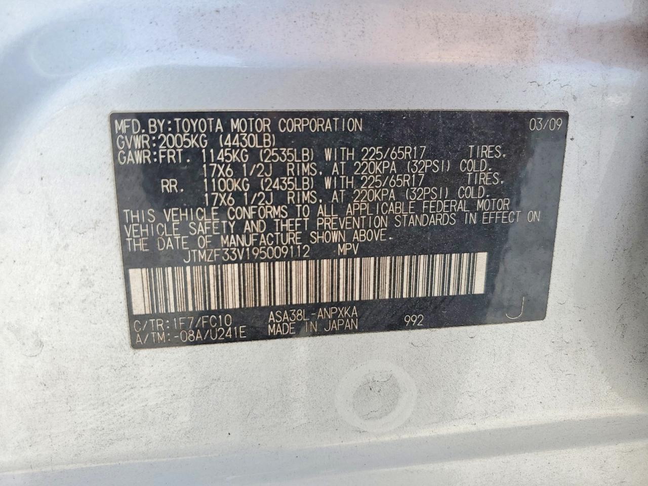 2009 Toyota Rav4 Base Silver vin: JTMZF33V195009112