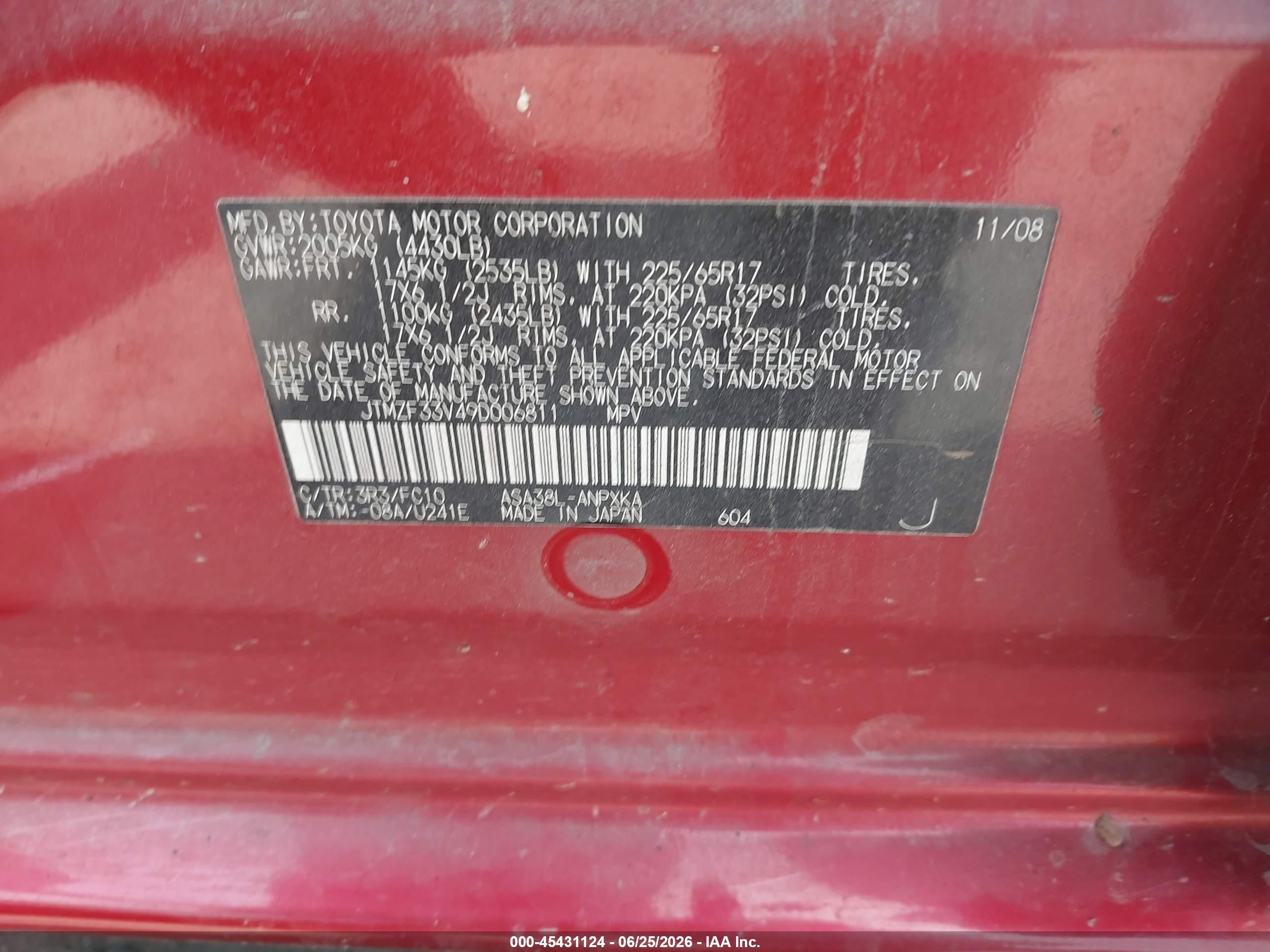 2009 Toyota Rav4 Red vin: JTMZF33V49D006811