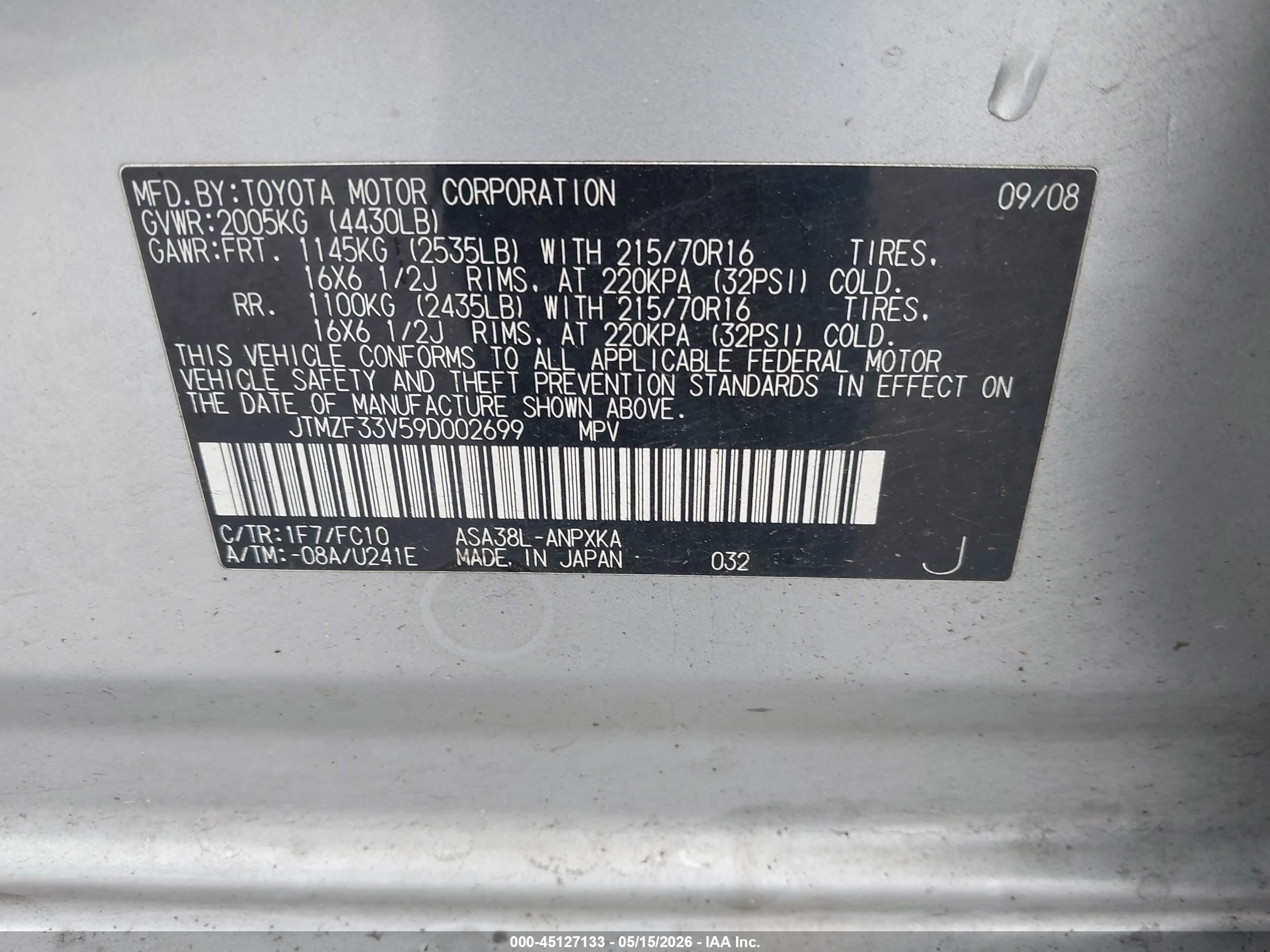 2009 Toyota Rav4   Silver vin: JTMZF33V59D002699