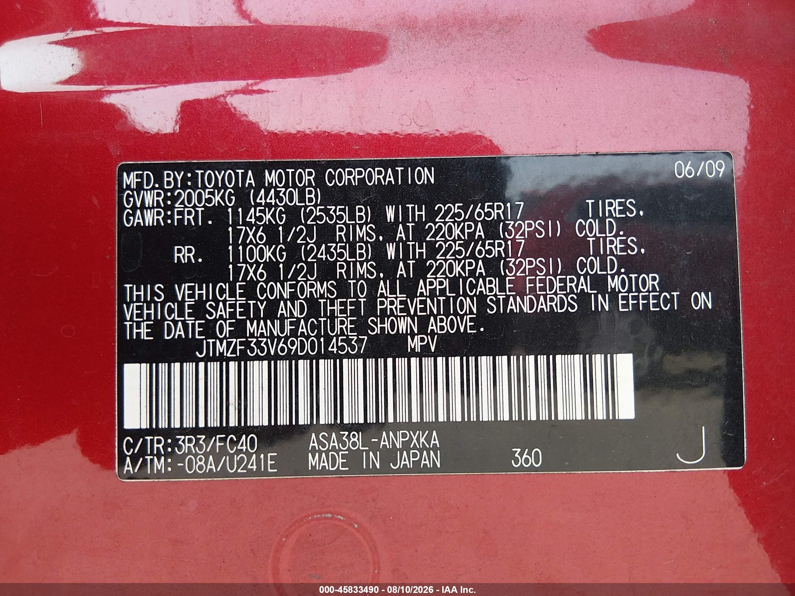 2009 Toyota Rav4   Red vin: JTMZF33V69D014537