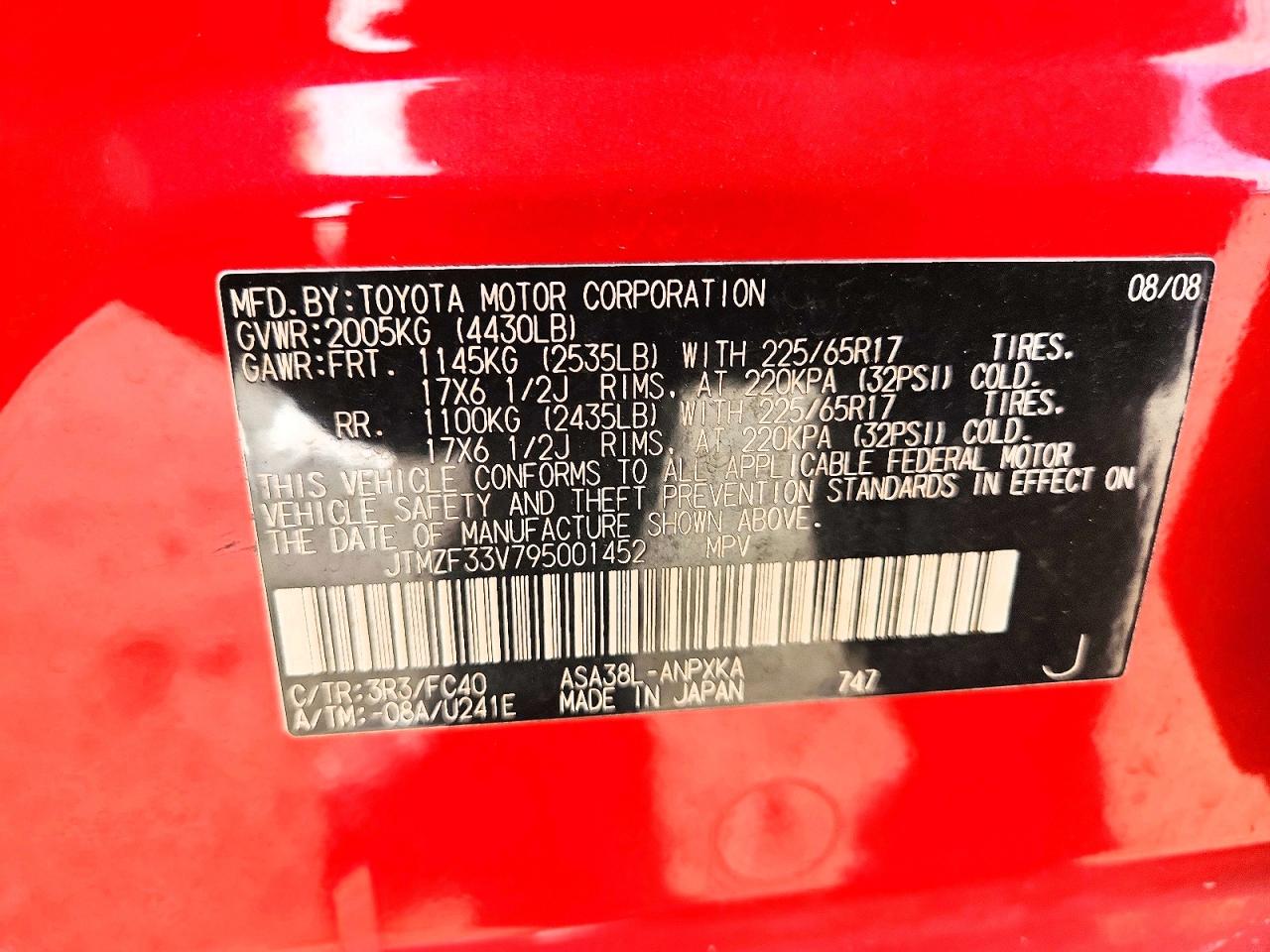2009 Toyota Rav4 Base Red vin: JTMZF33V795001452
