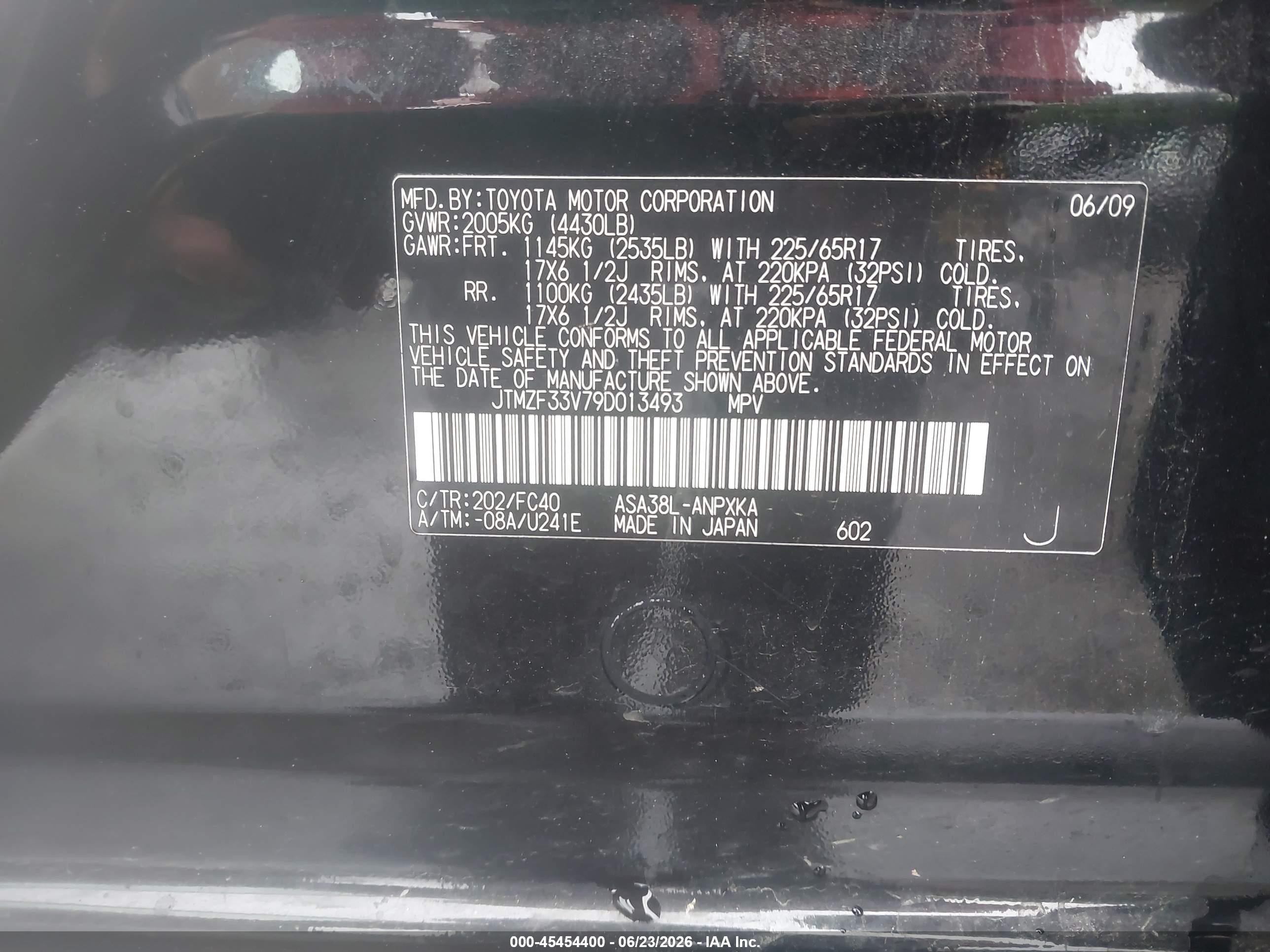 2009 Toyota Rav4   Black vin: JTMZF33V79D013493