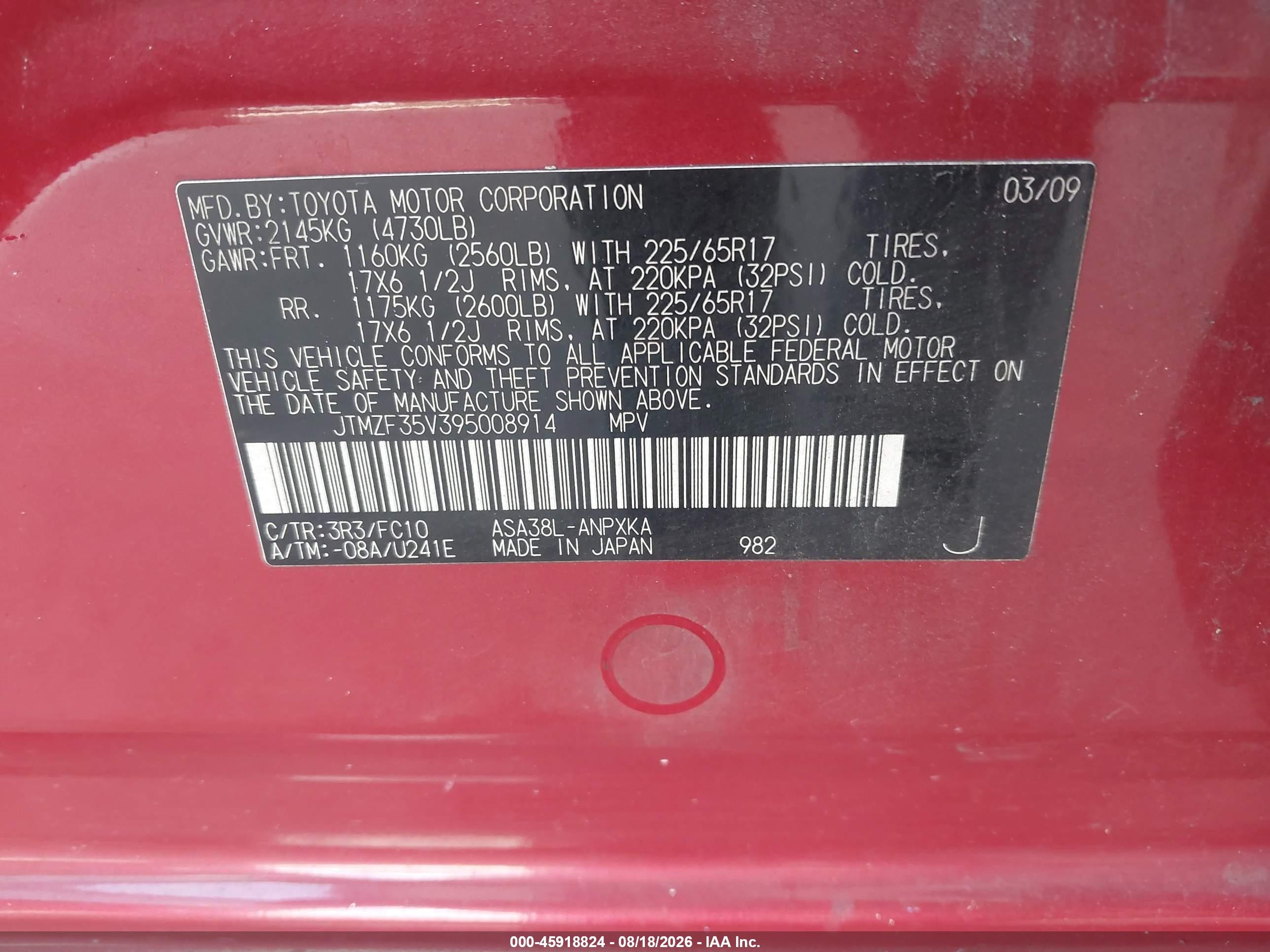 2009 Toyota Rav4   Red vin: JTMZF35V395008914