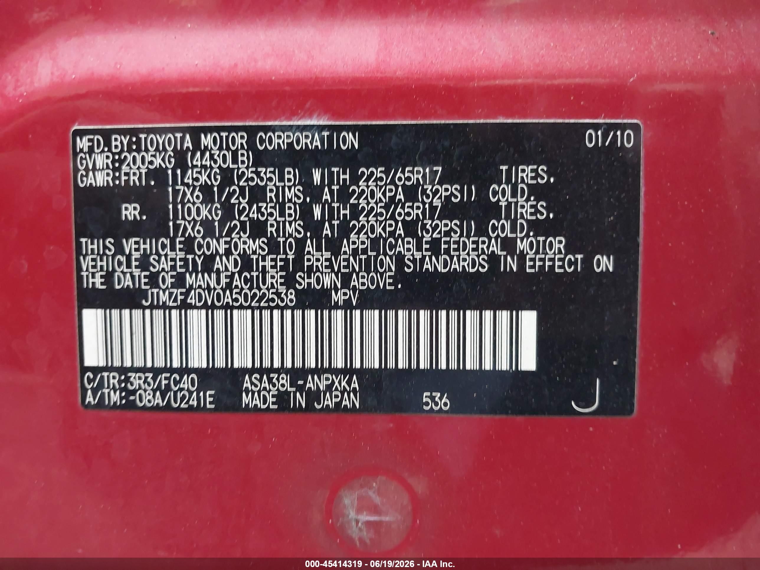 2010 Toyota Rav4   Red vin: JTMZF4DV0A5022538