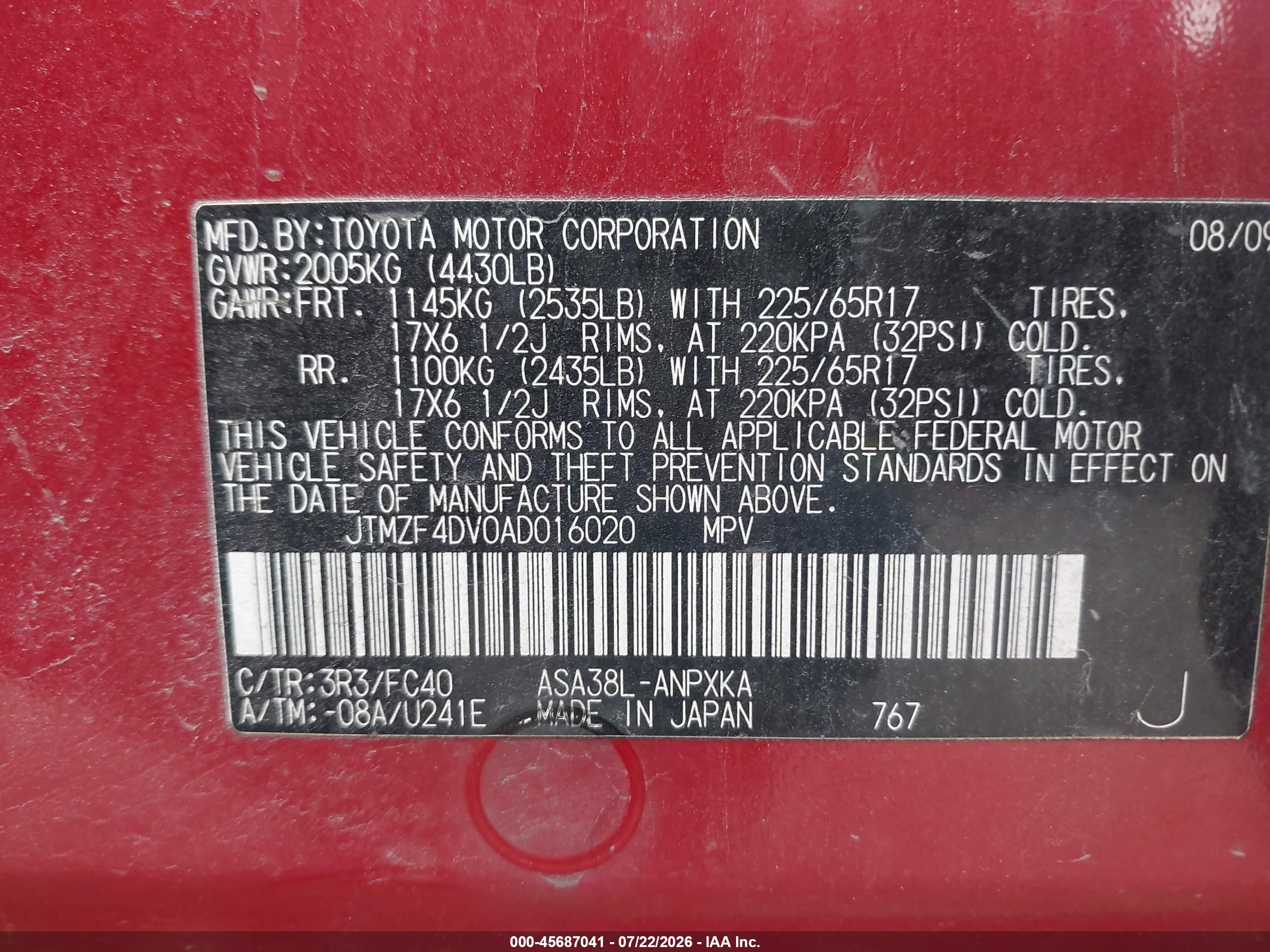 2010 Toyota Rav4 Red vin: JTMZF4DV0AD016020