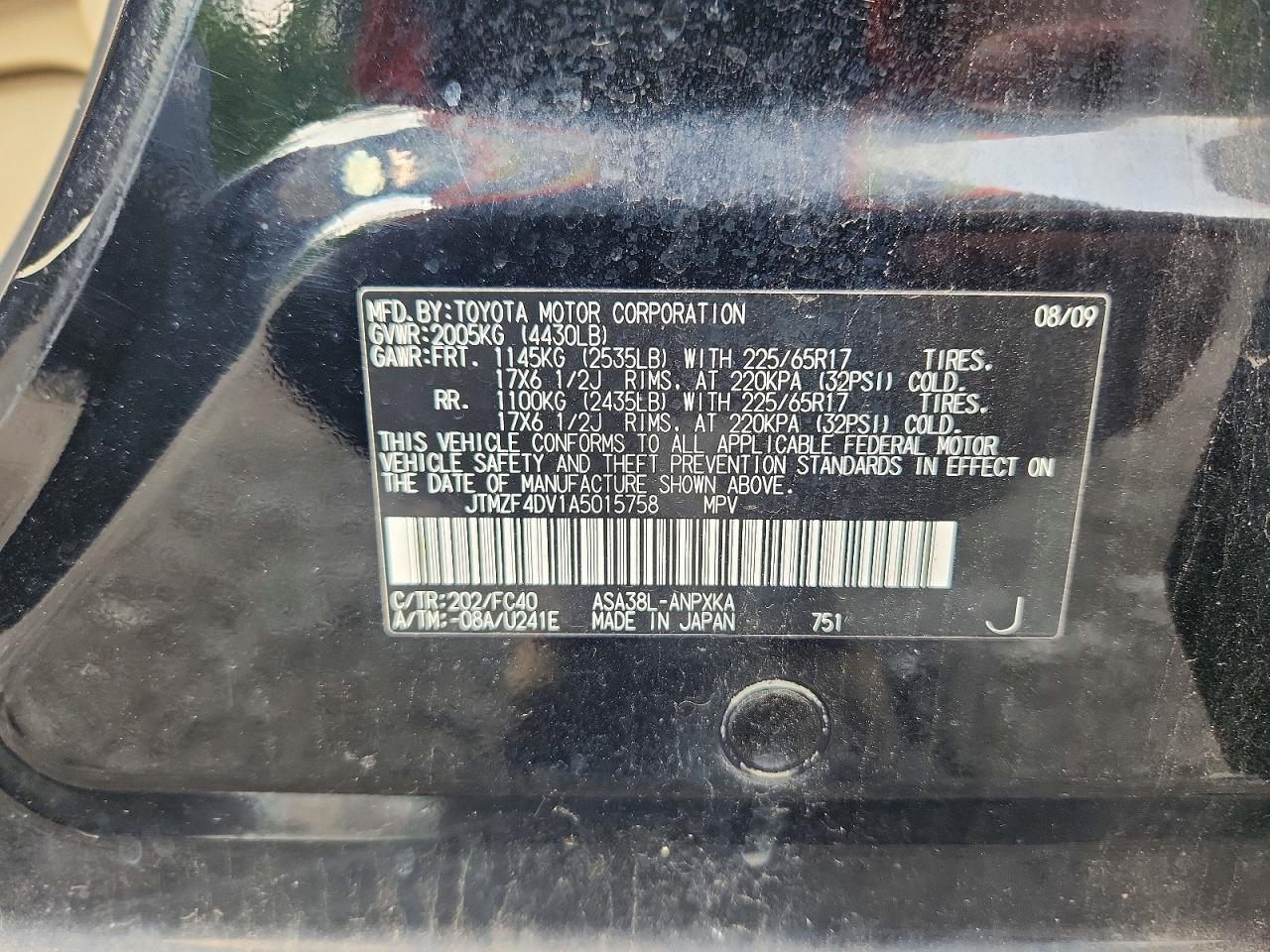 2010 Toyota Rav4 Base Black vin: JTMZF4DV1A5015758