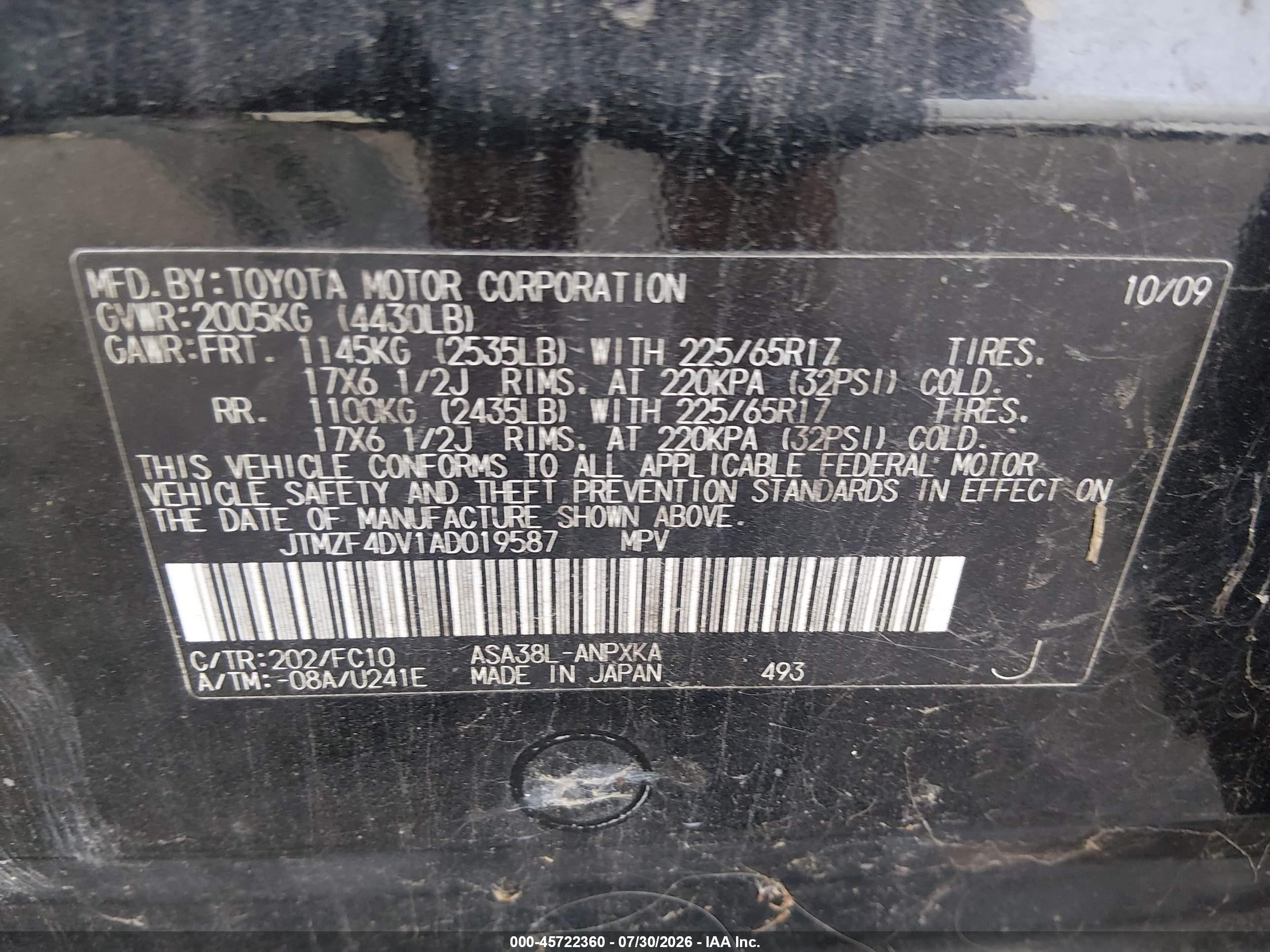 2010 Toyota Rav4   Black vin: JTMZF4DV1AD019587