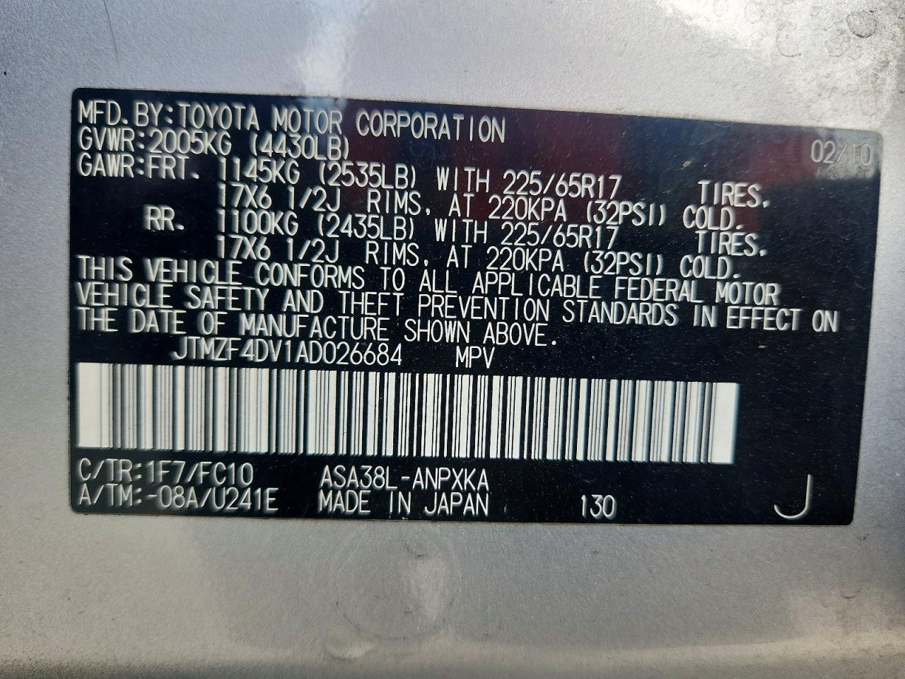 2010 Toyota Rav4 Base Silver vin: JTMZF4DV1AD026684
