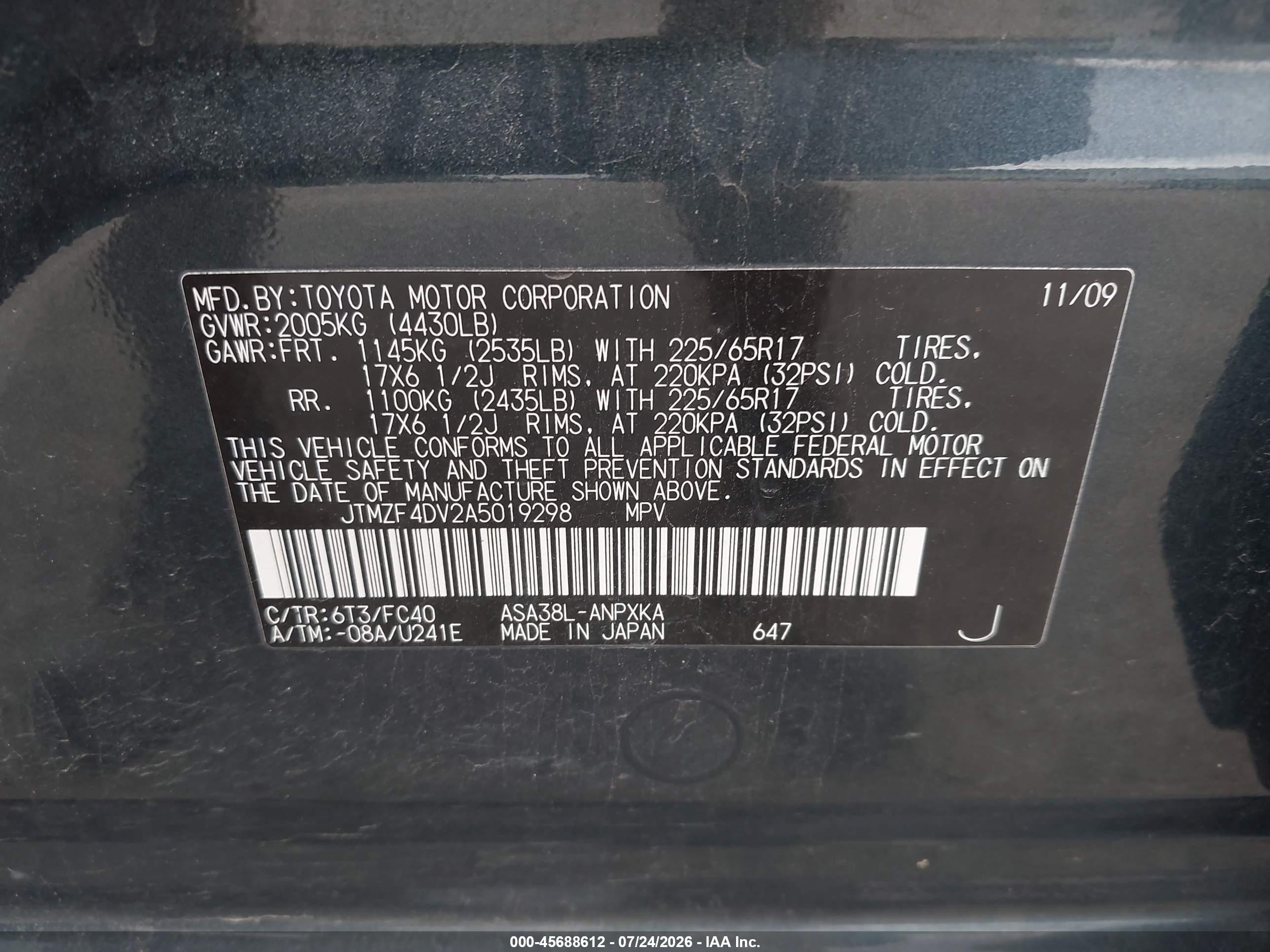 2010 Toyota Rav4   Blue vin: JTMZF4DV2A5019298