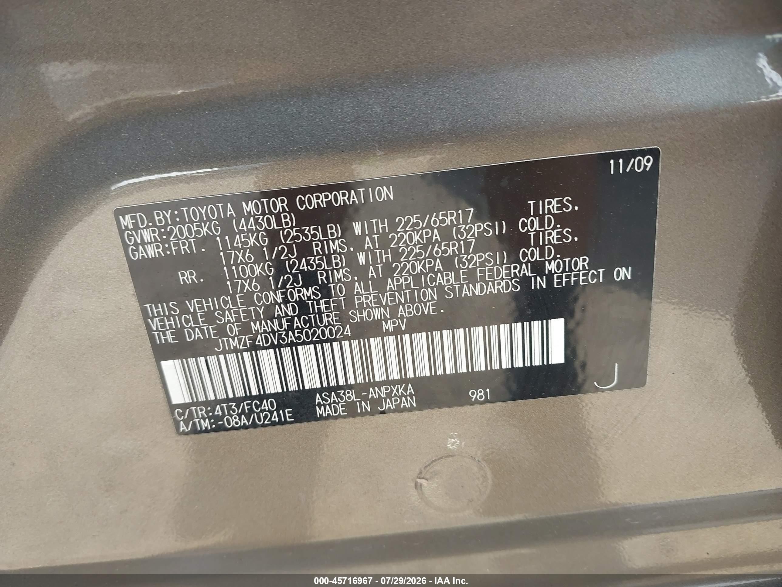 2010 Toyota Rav4   Gray vin: JTMZF4DV3A5020024