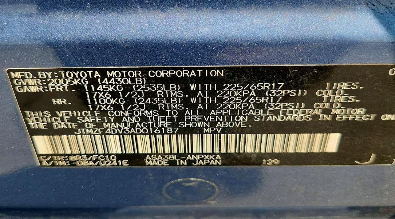 2010 Toyota Rav4 Base Blue vin: JTMZF4DV3AD016187