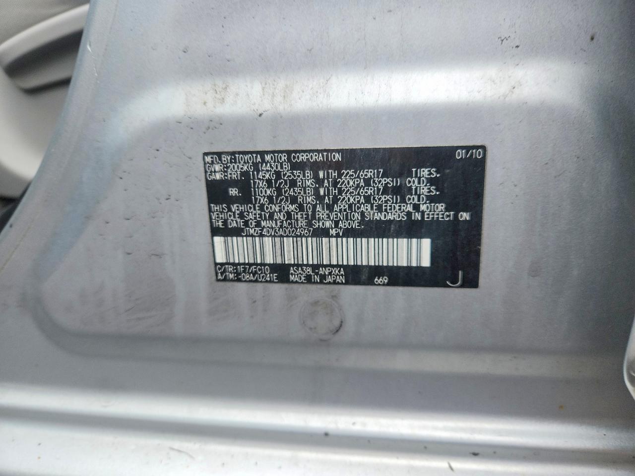 2010 Toyota Rav4 Base Silver vin: JTMZF4DV3AD024967