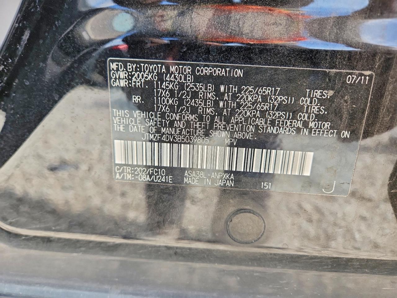 2011 Toyota Rav4 Base Black vin: JTMZF4DV3B5039805