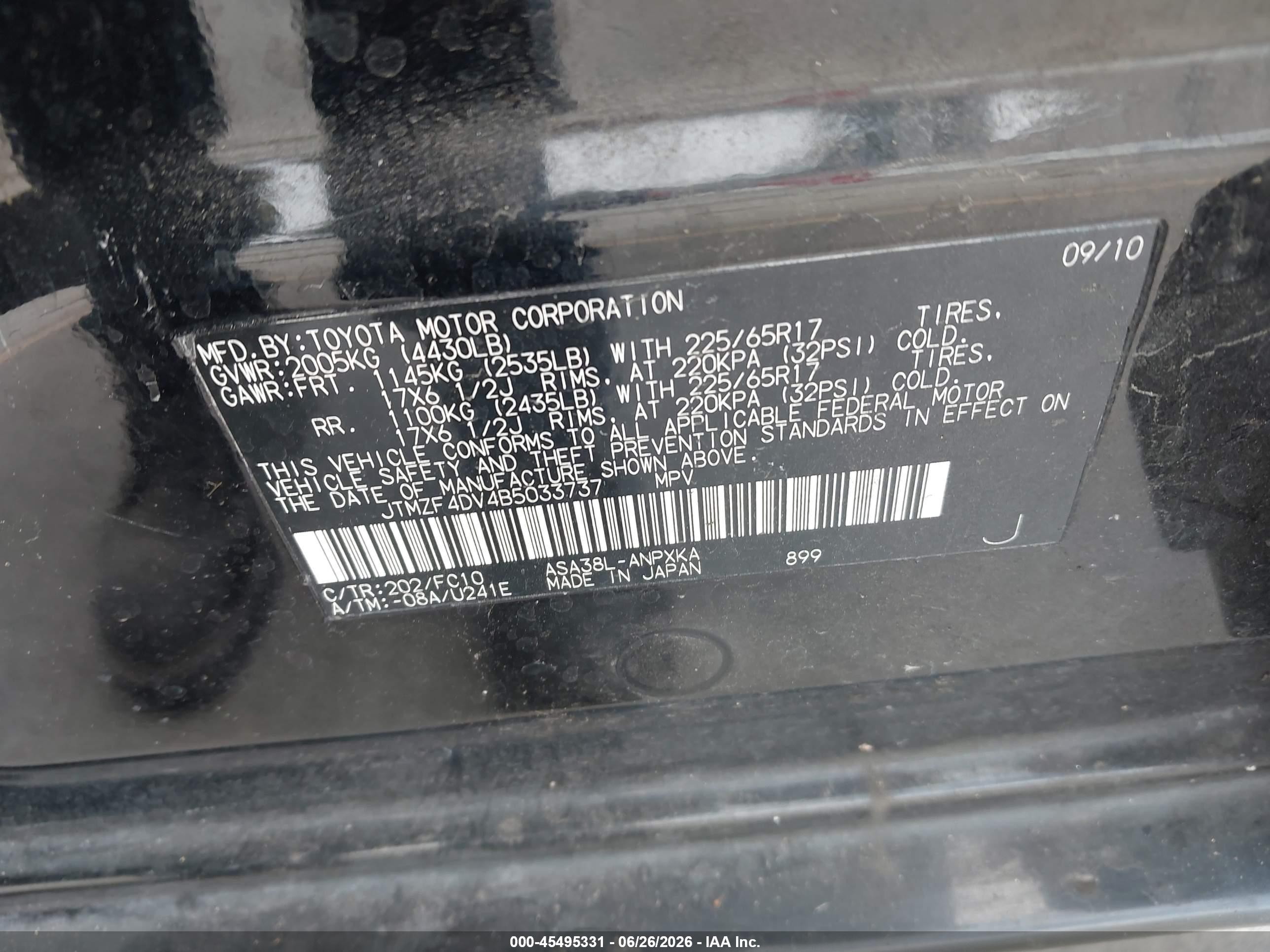 2011 Toyota Rav4   Black vin: JTMZF4DV4B5033737