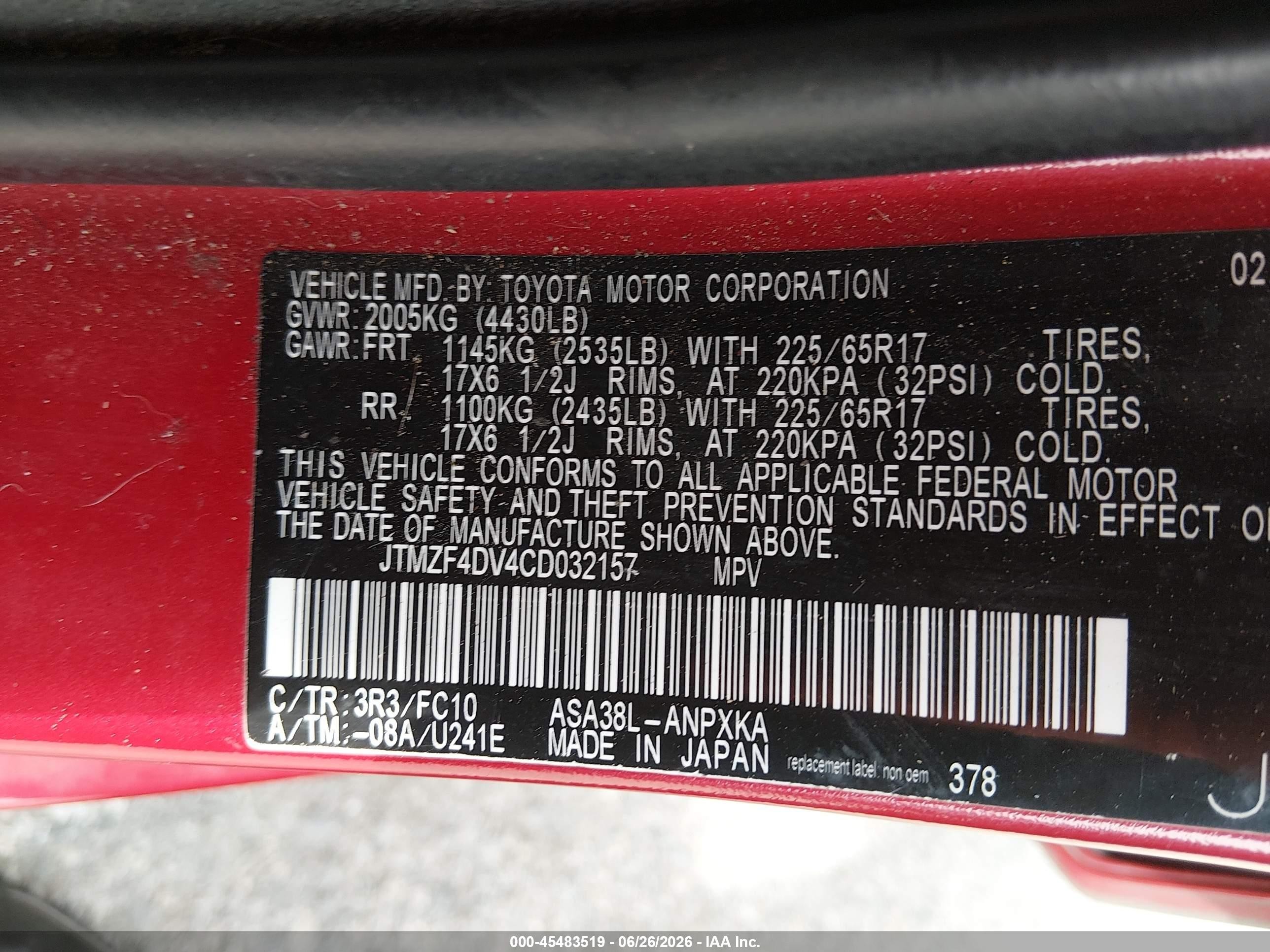 2012 Toyota Rav4   Red vin: JTMZF4DV4CD032157
