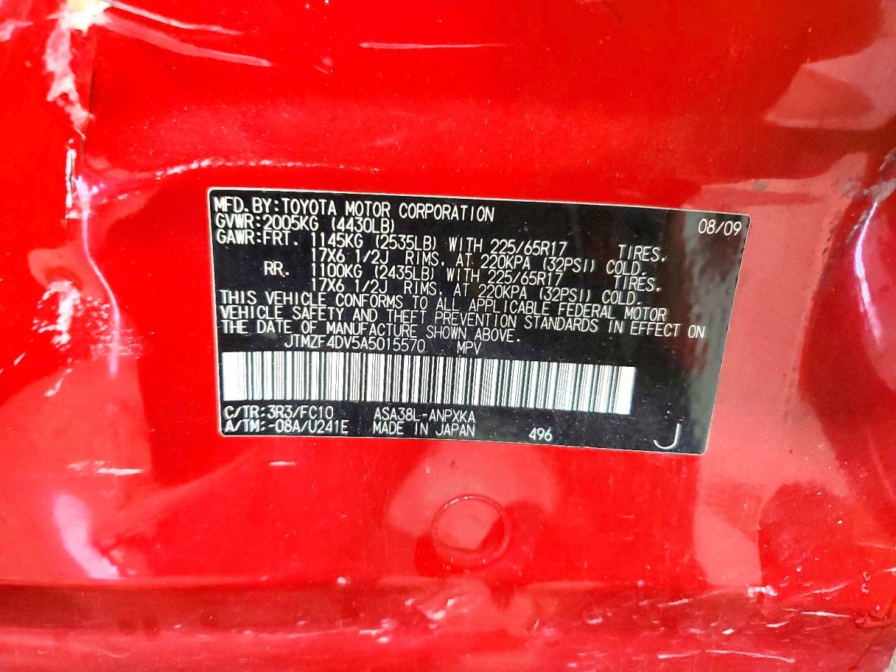 2010 Toyota Rav4 Base Red vin: JTMZF4DV5A5015570