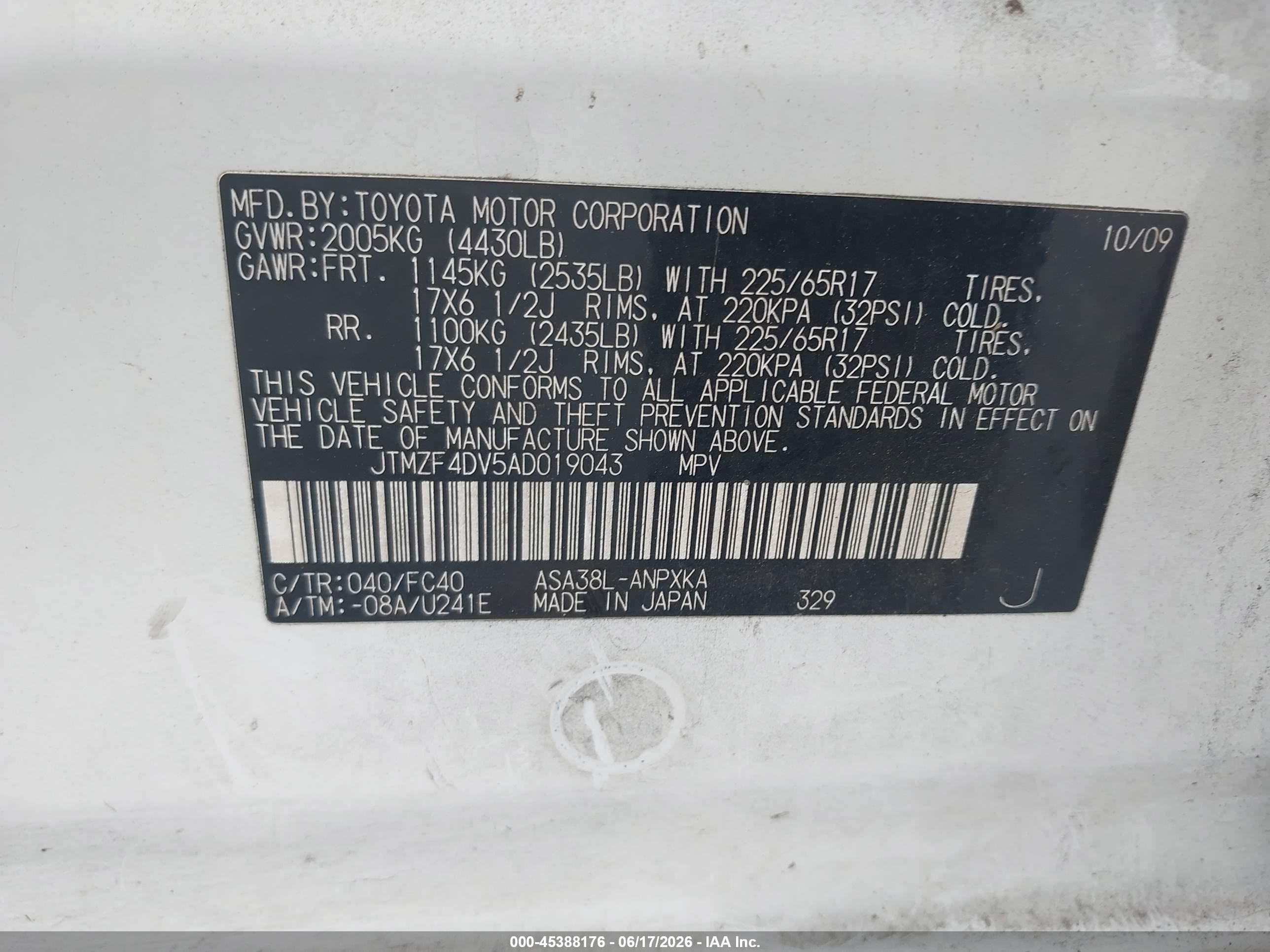 2010 Toyota Rav4   White vin: JTMZF4DV5AD019043