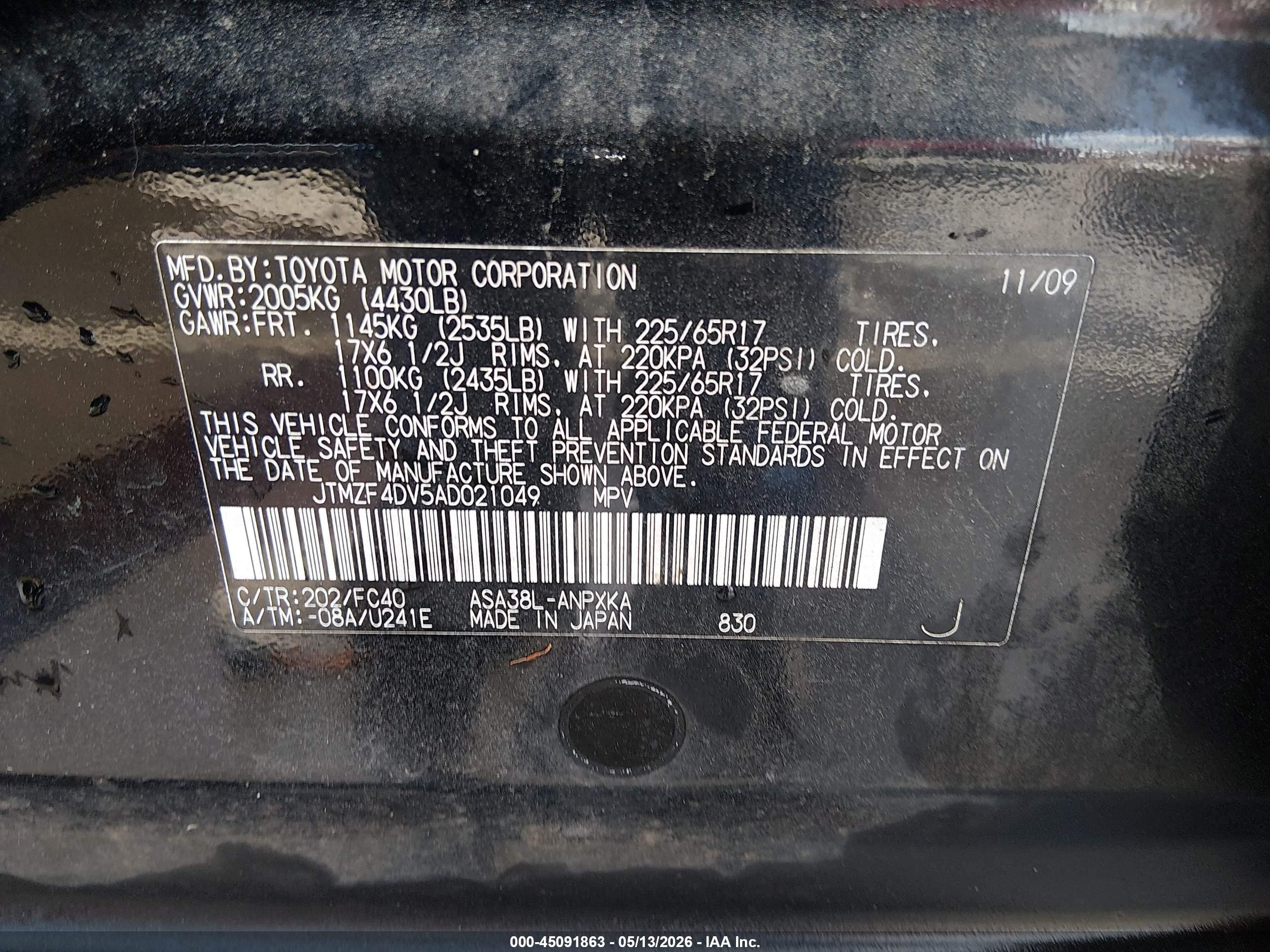 2010 Toyota Rav4 Black vin: JTMZF4DV5AD021049