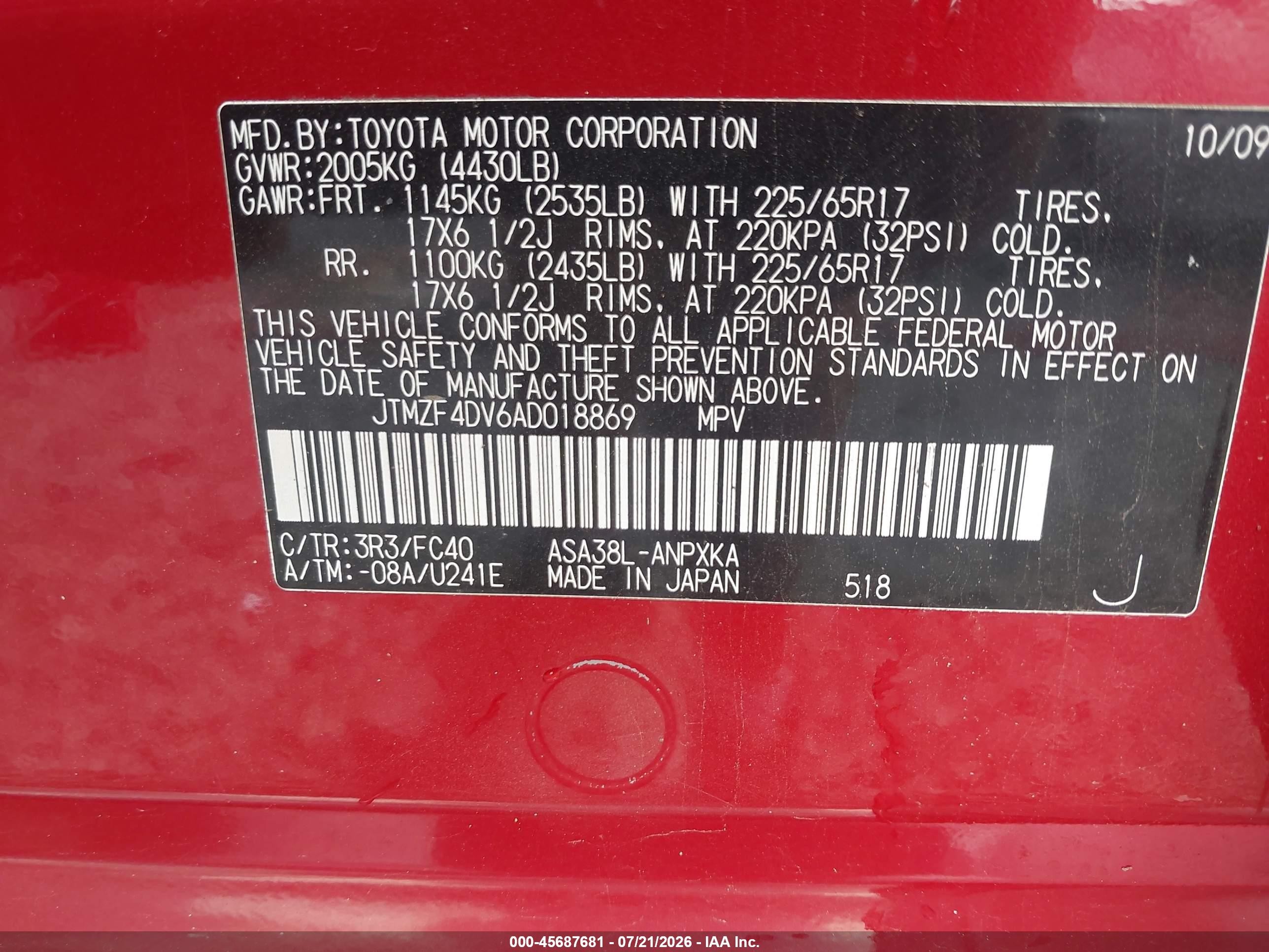 2010 Toyota Rav4   Red vin: JTMZF4DV6AD018869