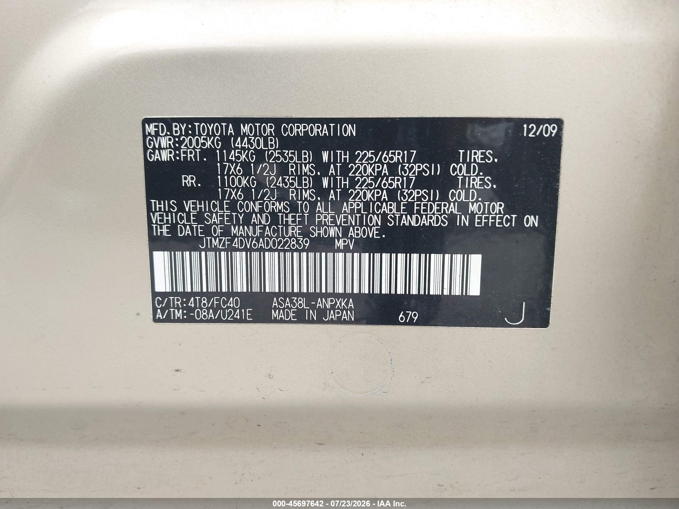 2010 Toyota Rav4   Tan vin: JTMZF4DV6AD022839