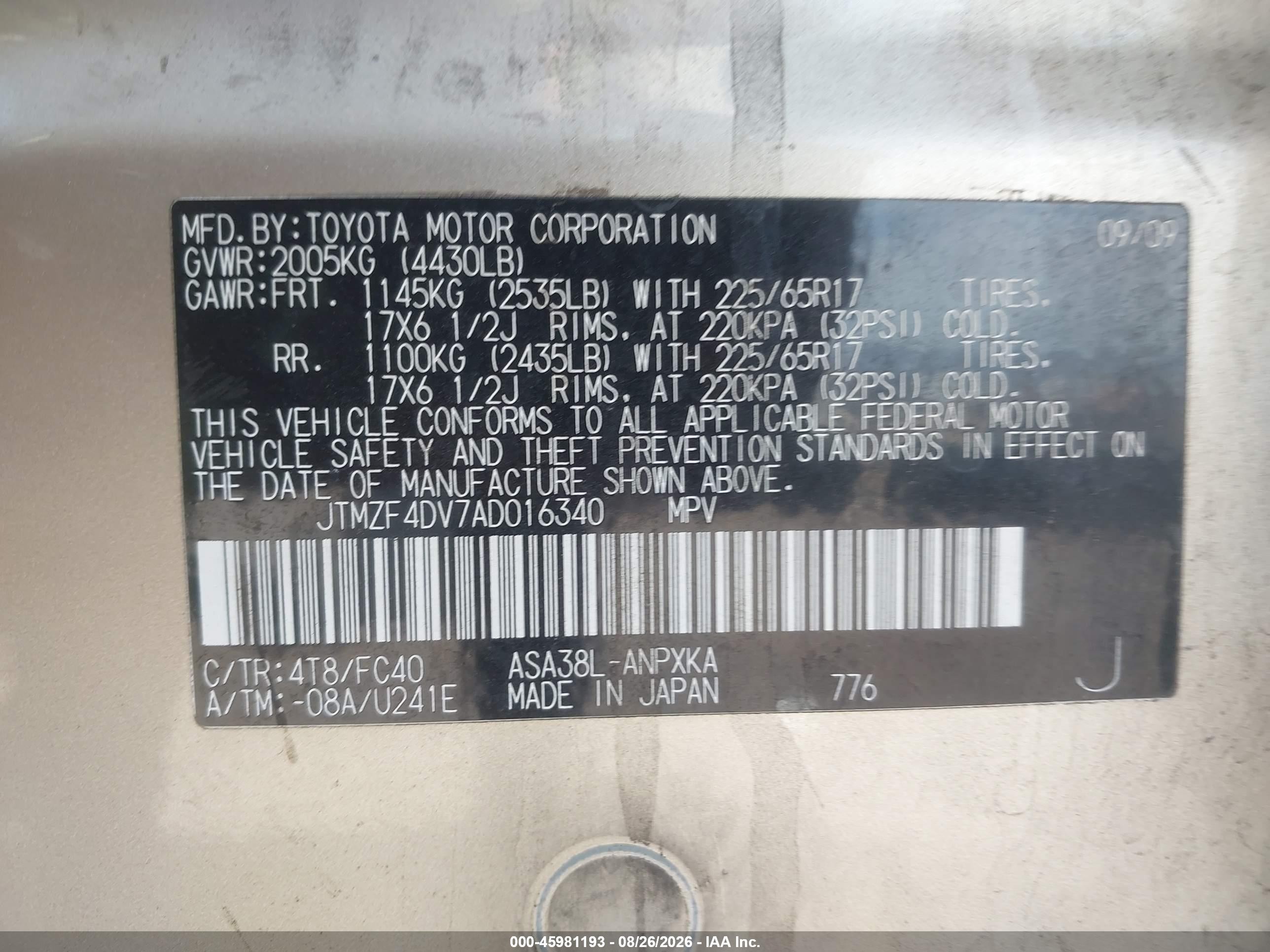 2010 Toyota Rav4   Tan vin: JTMZF4DV7AD016340