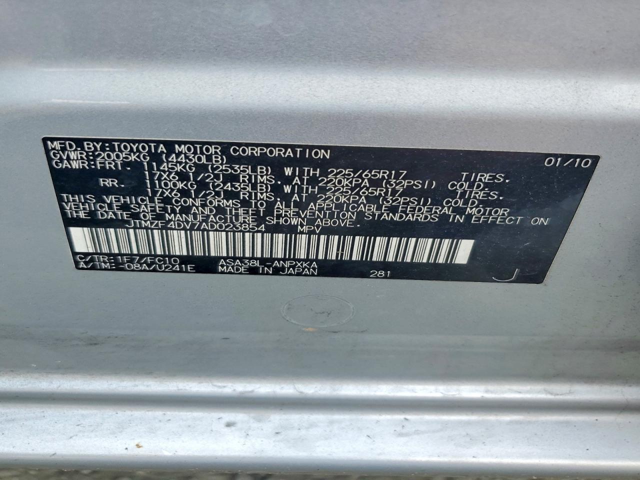 2010 Toyota Rav4 Base Silver vin: JTMZF4DV7AD023854