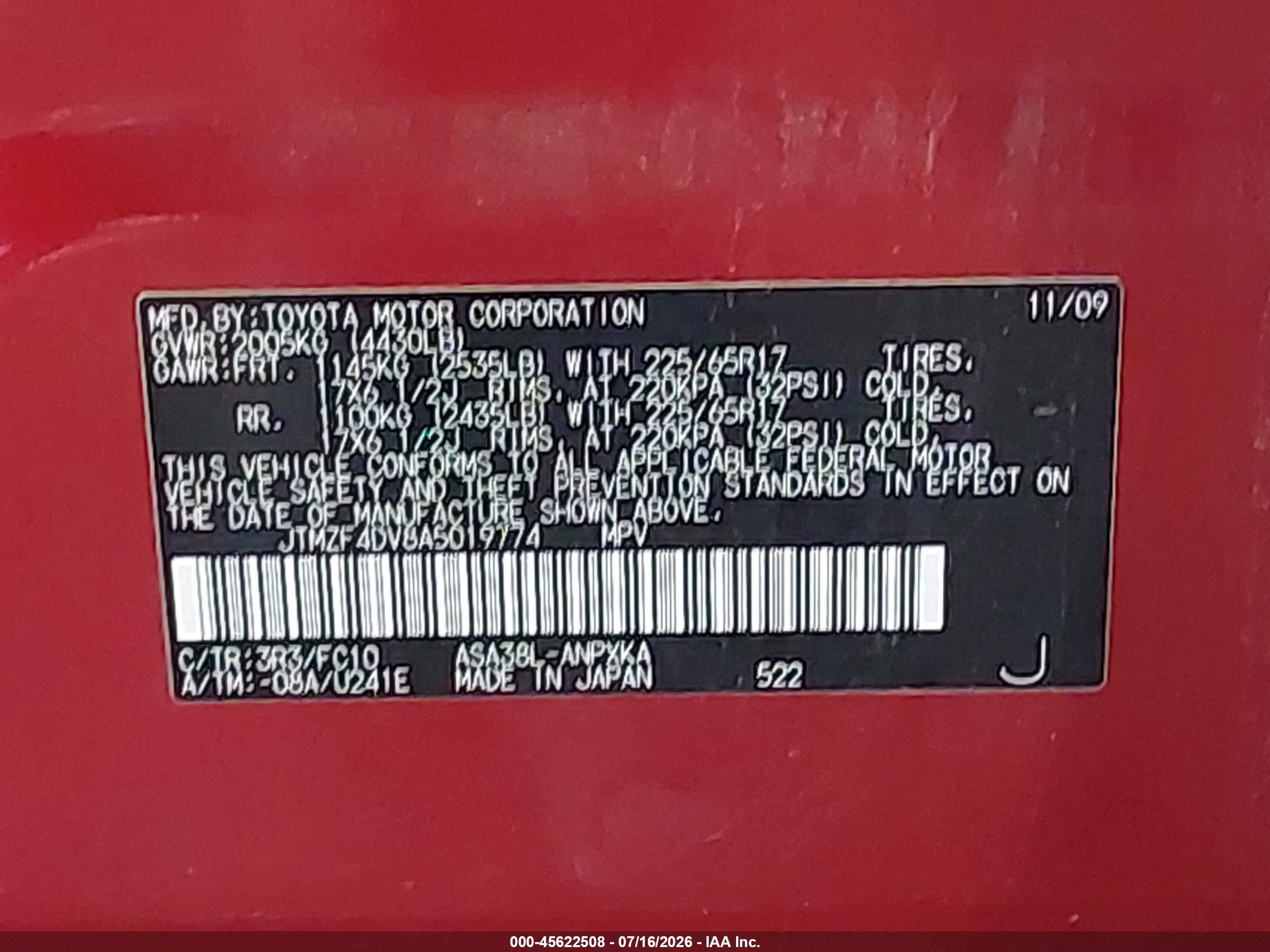 2010 Toyota Rav4   Red vin: JTMZF4DV8A5019774